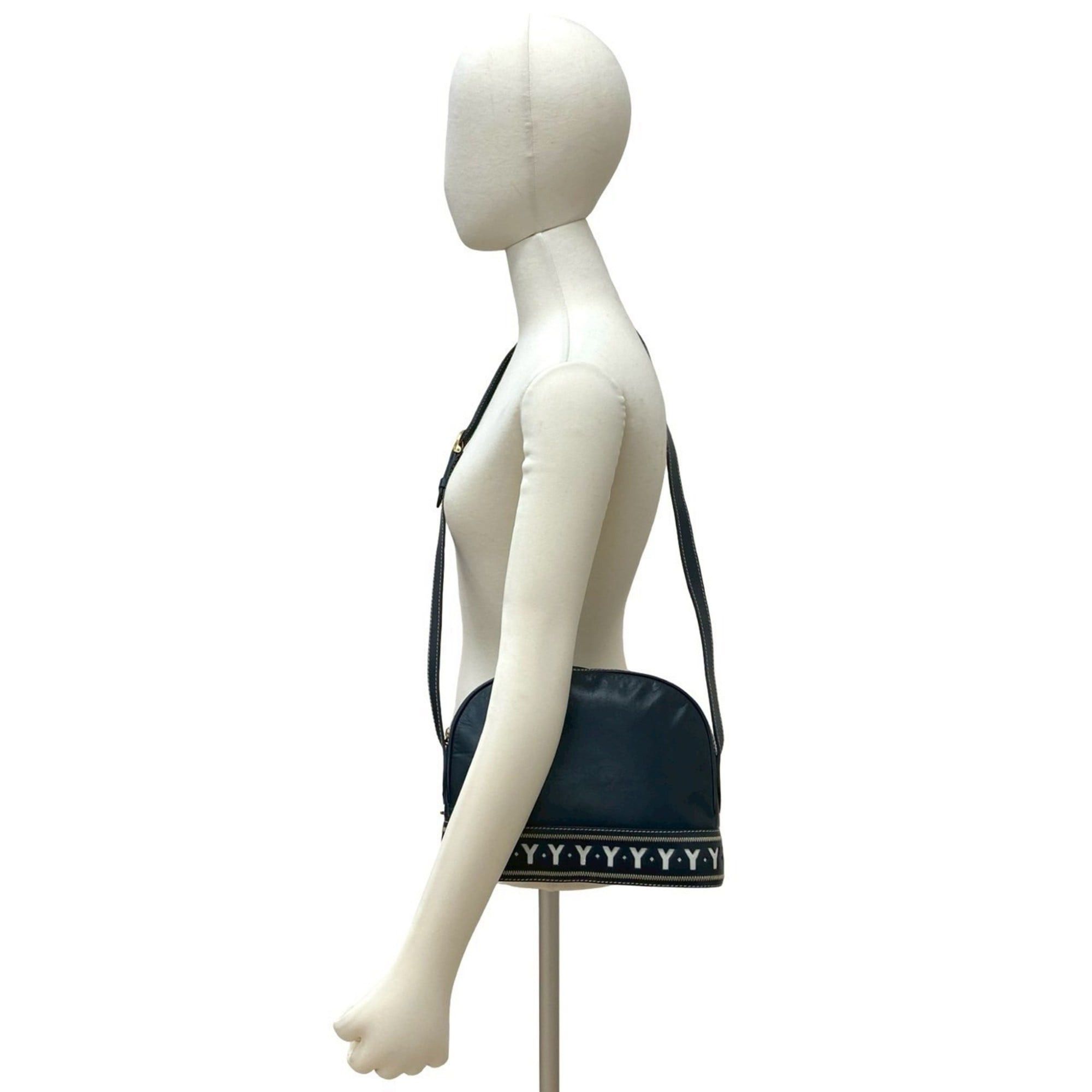Yves Saint Laurent Yves Saint Laurent YSL Logo Cutout Leather Shoulder Bag, Navy, 33956 Size ONE SIZE - 2 Thumbnail
