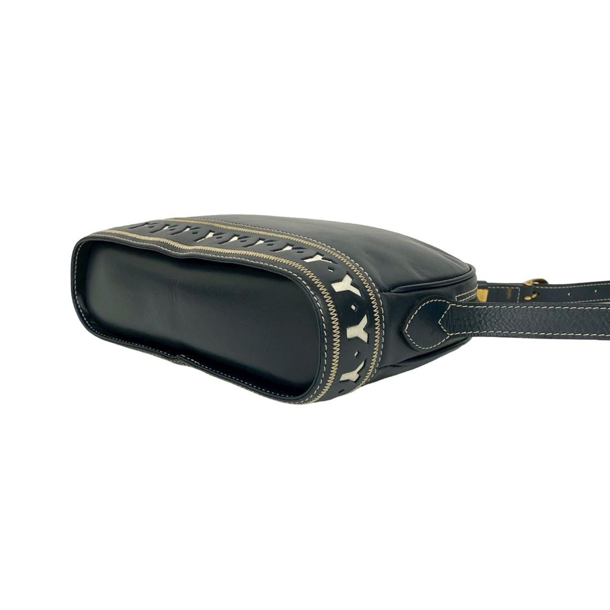 Yves Saint Laurent Yves Saint Laurent YSL Logo Cutout Leather Shoulder Bag, Navy, 33956 Size ONE SIZE - 8 Thumbnail