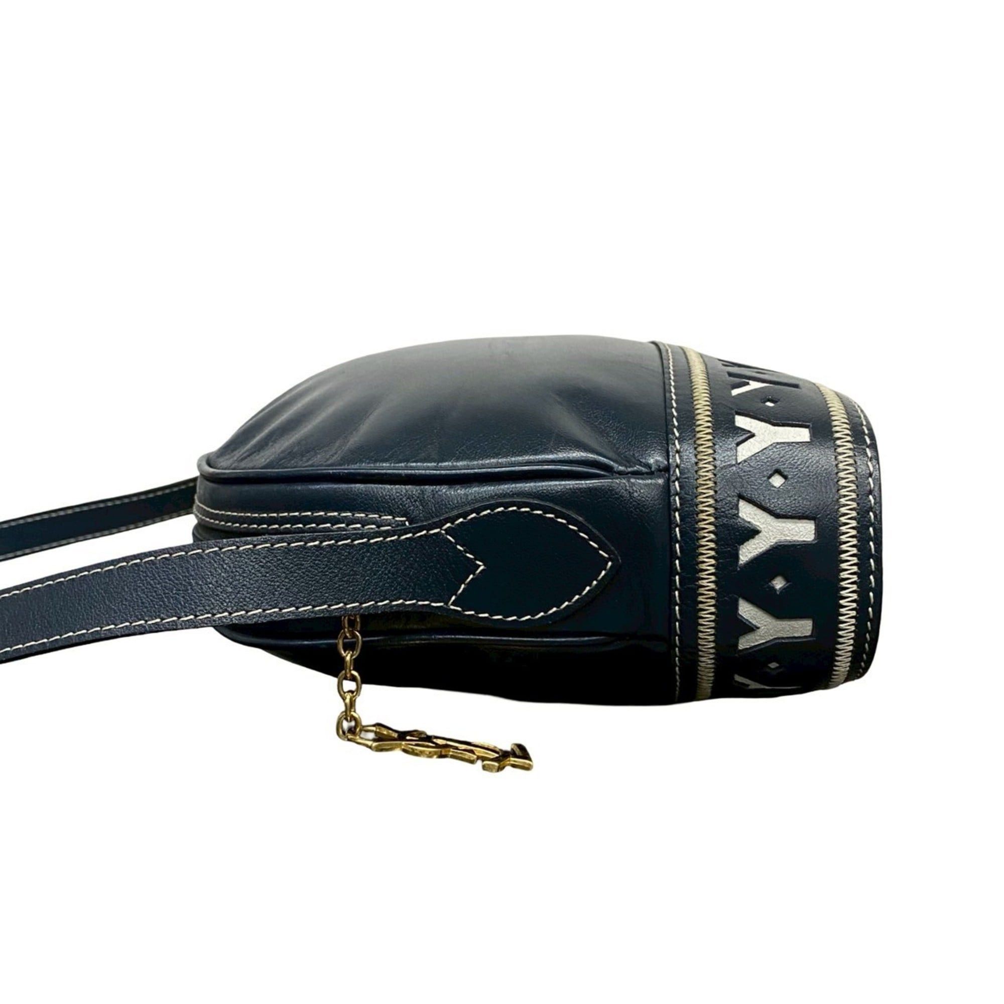 Yves Saint Laurent Yves Saint Laurent YSL Logo Cutout Leather Shoulder Bag, Navy, 33956 Size ONE SIZE - 5 Thumbnail