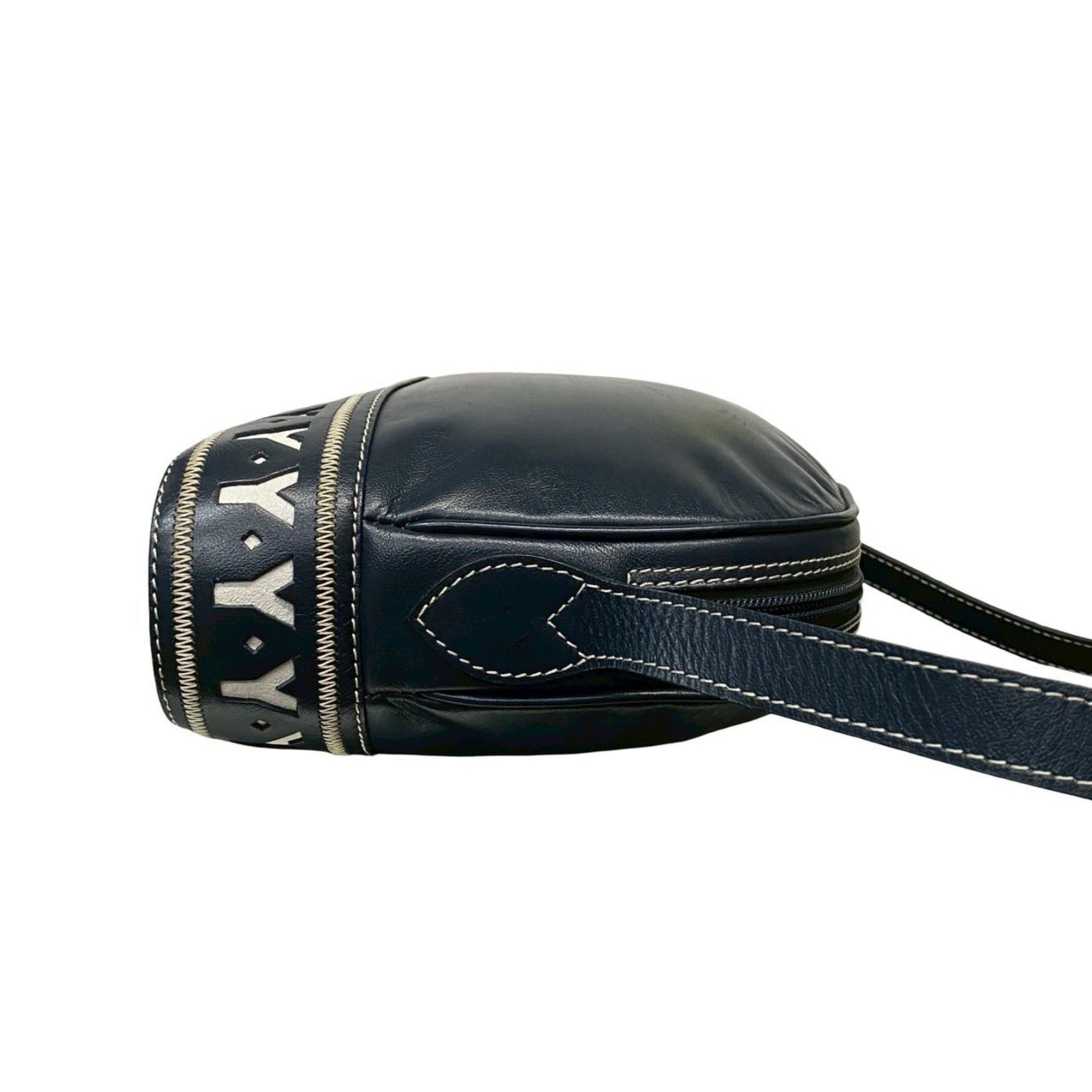 Yves Saint Laurent Yves Saint Laurent YSL Logo Cutout Leather Shoulder Bag, Navy, 33956 Size ONE SIZE - 6 Thumbnail