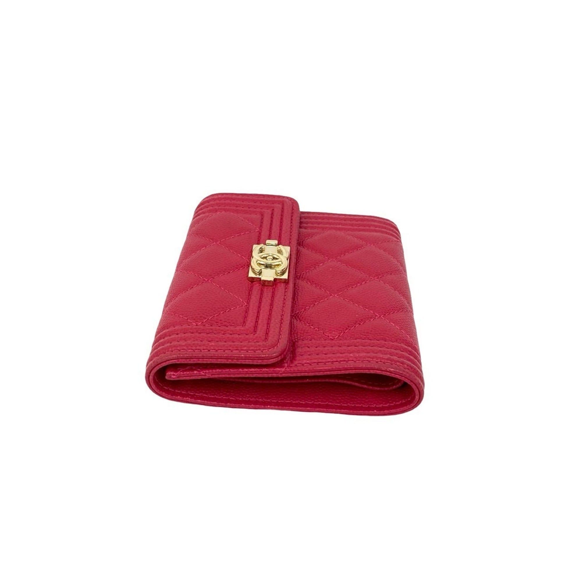 Chanel CHANEL Boy Chanel Coco Mark Caviar Leather Tri-fold Wallet Mini Pink 21262 Size ONE SIZE - 4 Thumbnail