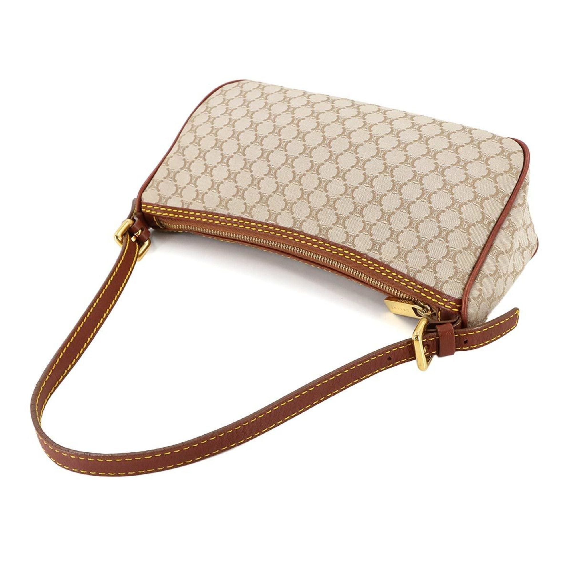 Celine Macadam Handbag in canvas and leather beige, brown, gold hardware.