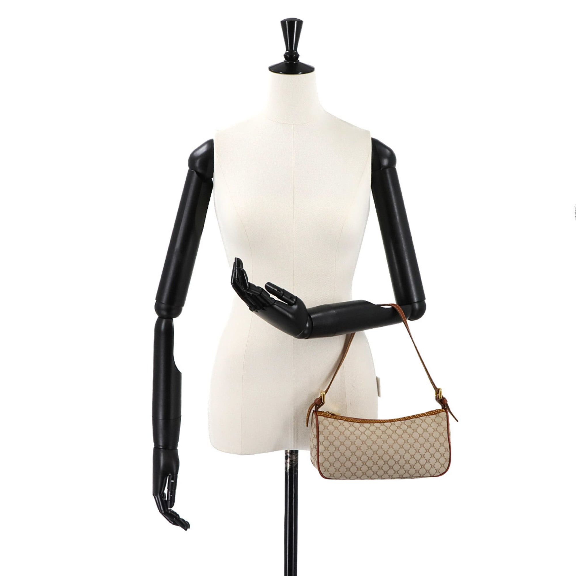 Celine Macadam Handbag in canvas and leather beige, brown, gold hardware.