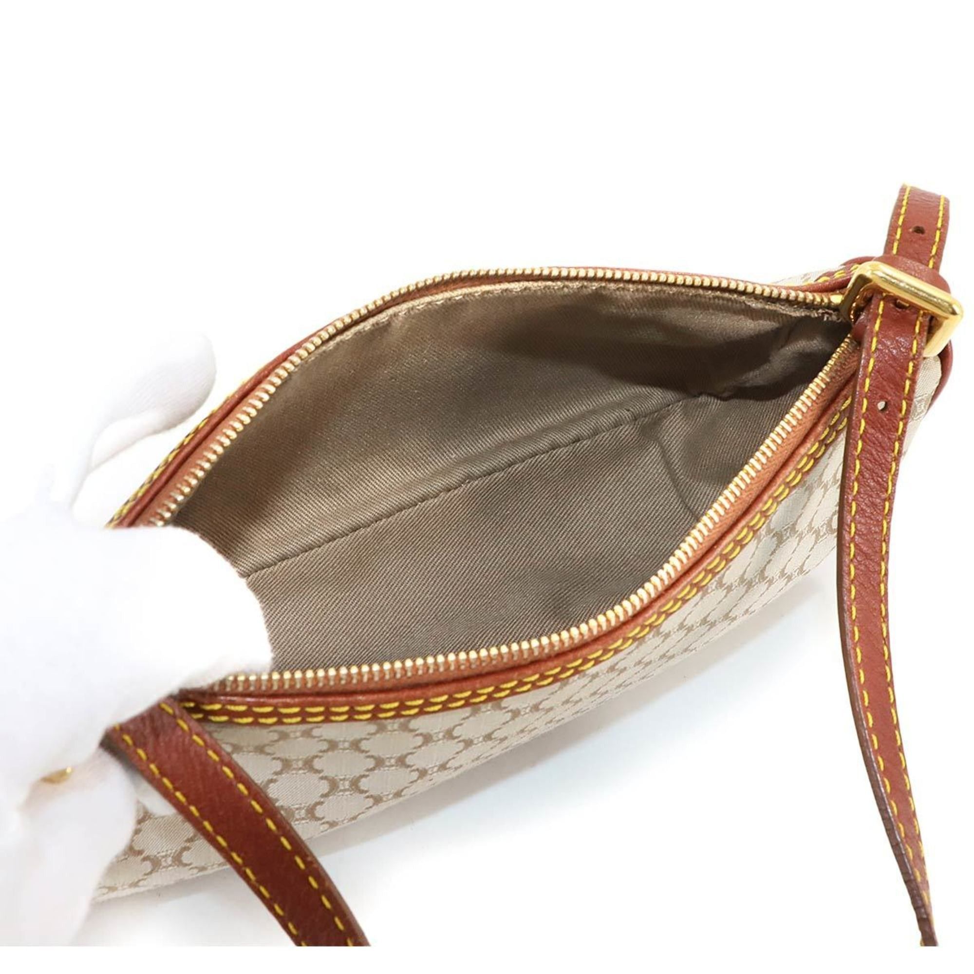 Celine Macadam Handbag in canvas and leather beige, brown, gold hardware.
