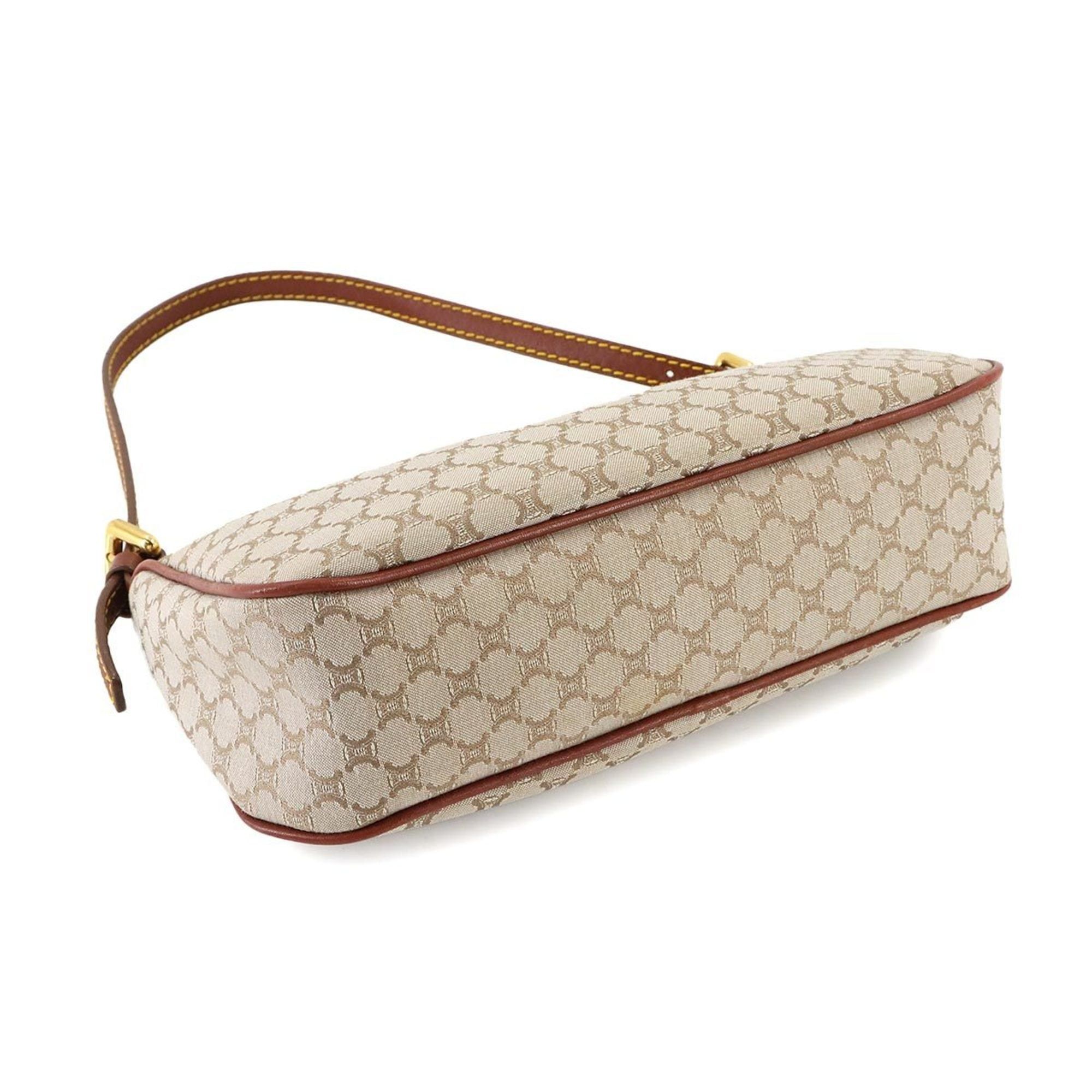 Celine Macadam Handbag in canvas and leather beige, brown, gold hardware.