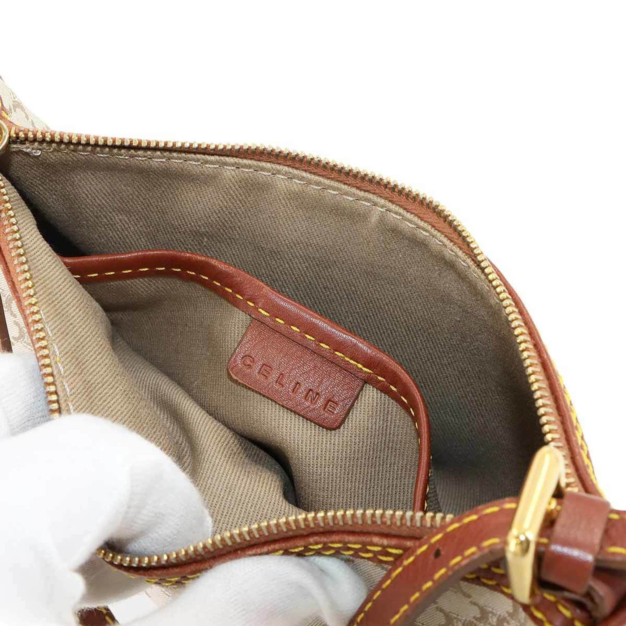 Celine Macadam Handbag in canvas and leather beige, brown, gold hardware.