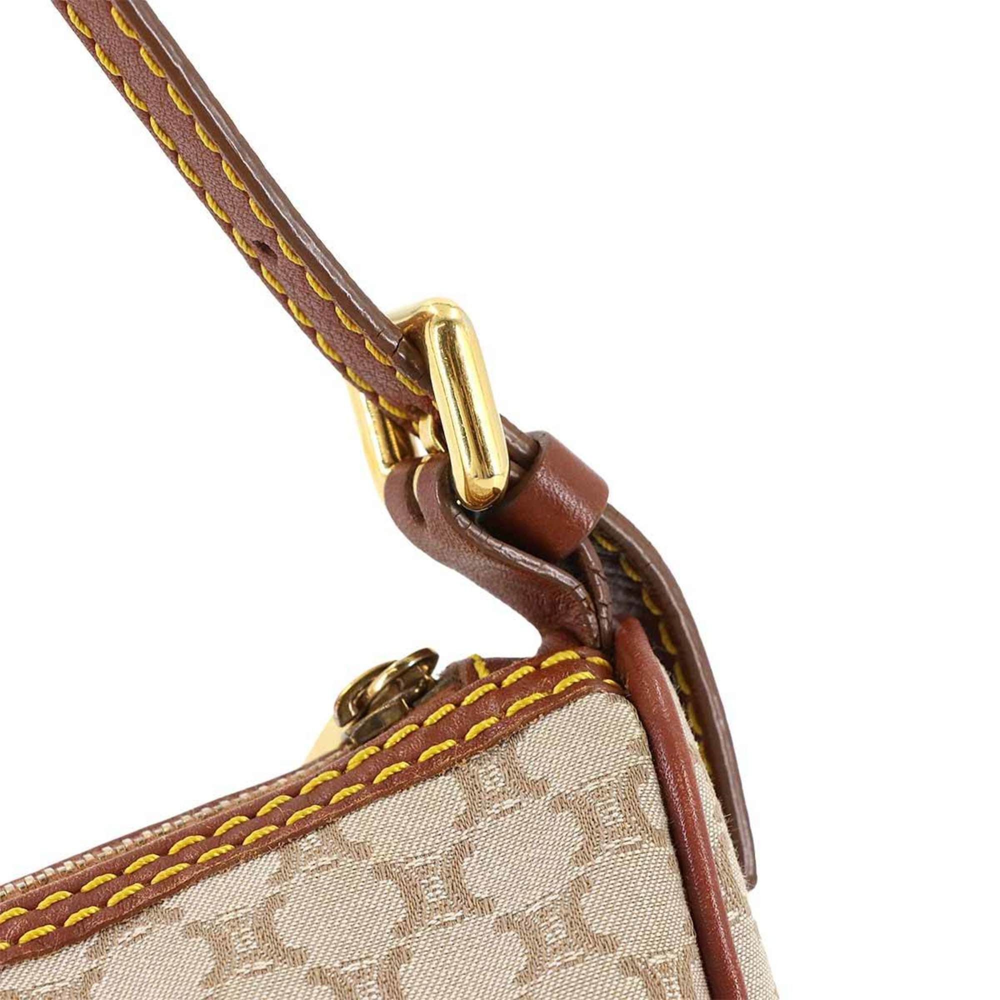 Celine Macadam Handbag in canvas and leather beige, brown, gold hardware.