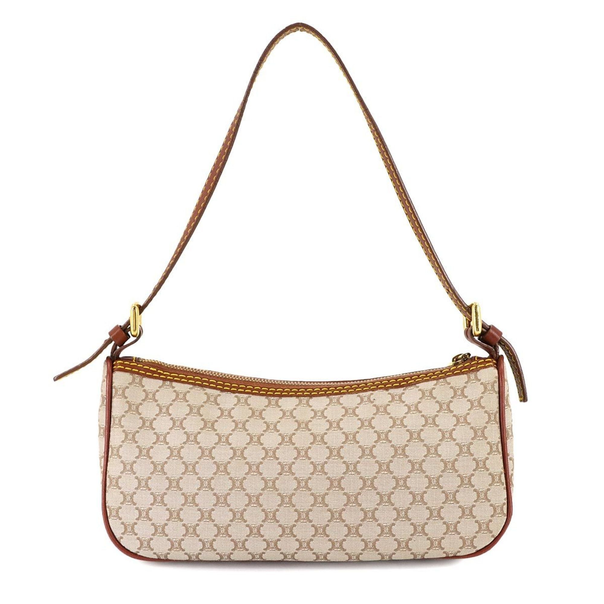 Celine Macadam Handbag in canvas and leather beige, brown, gold hardware.