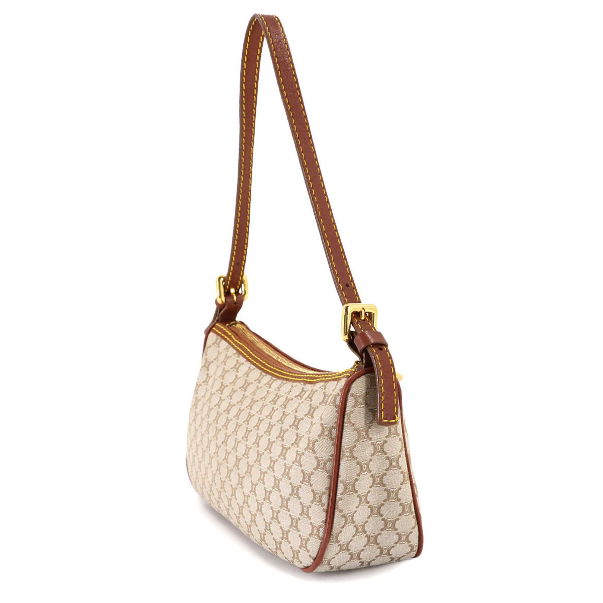 Celine Macadam Handbag in canvas and leather beige, brown, gold hardware.