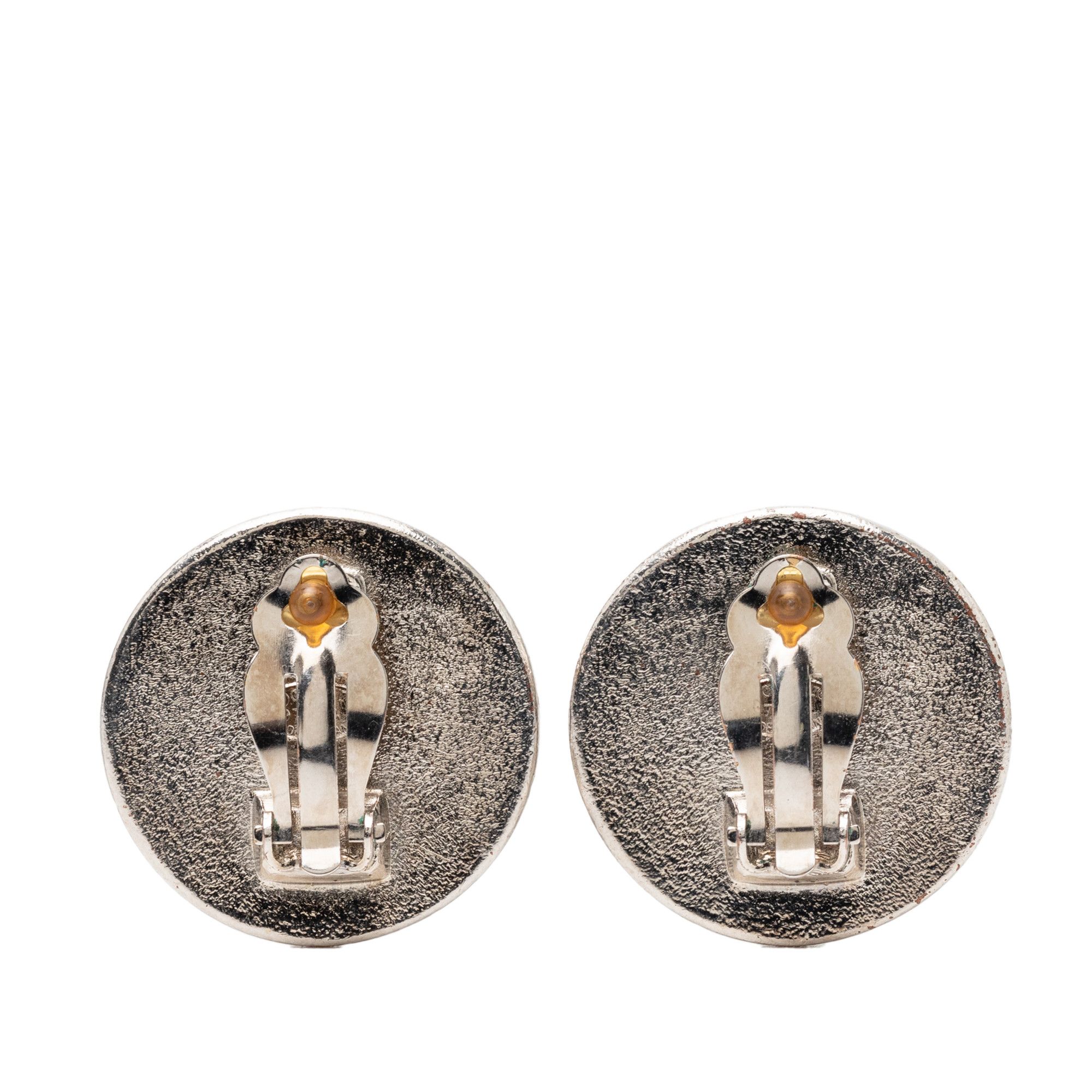 Chanel Chanel Silver Plated and Enamel CC Round Button Clip On Earrings Size ONE SIZE - 2 Thumbnail