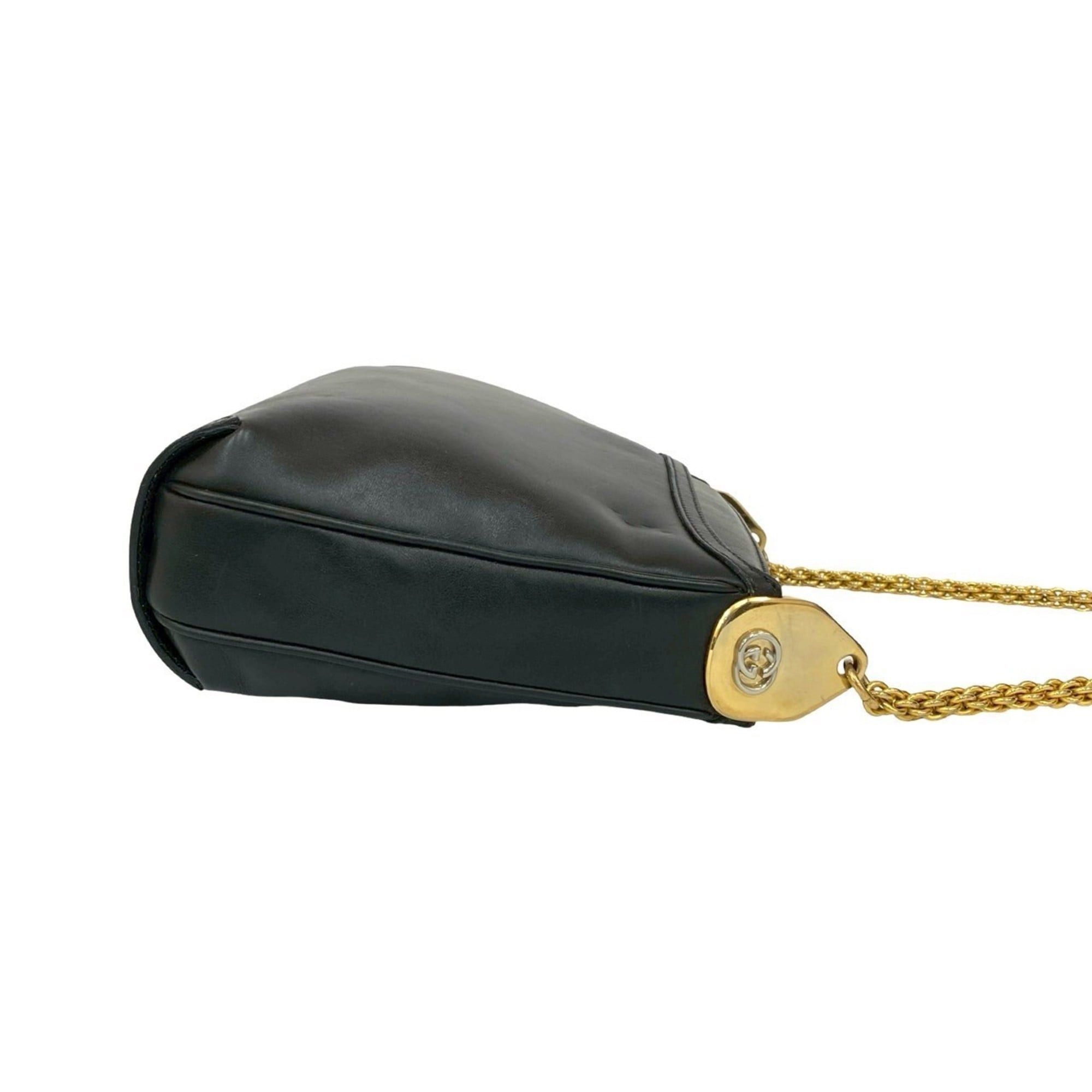 GUCCI Old Gucci GG Logo Leather Chain Semi-One Shoulder Bag Black 