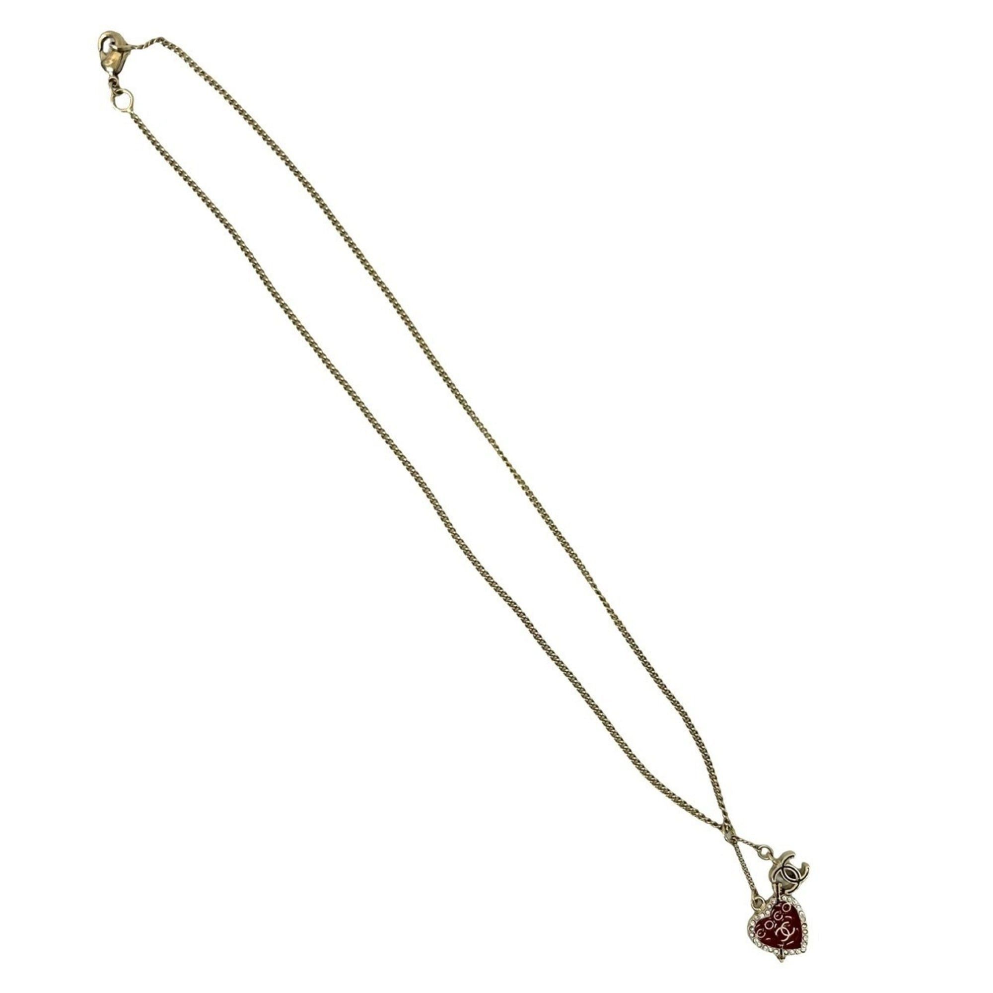 Chanel CHANEL Coco Mark Heart Motif GP Rhinestone Necklace Pendant Gold Red 67071 Size ONE SIZE - 5 Thumbnail
