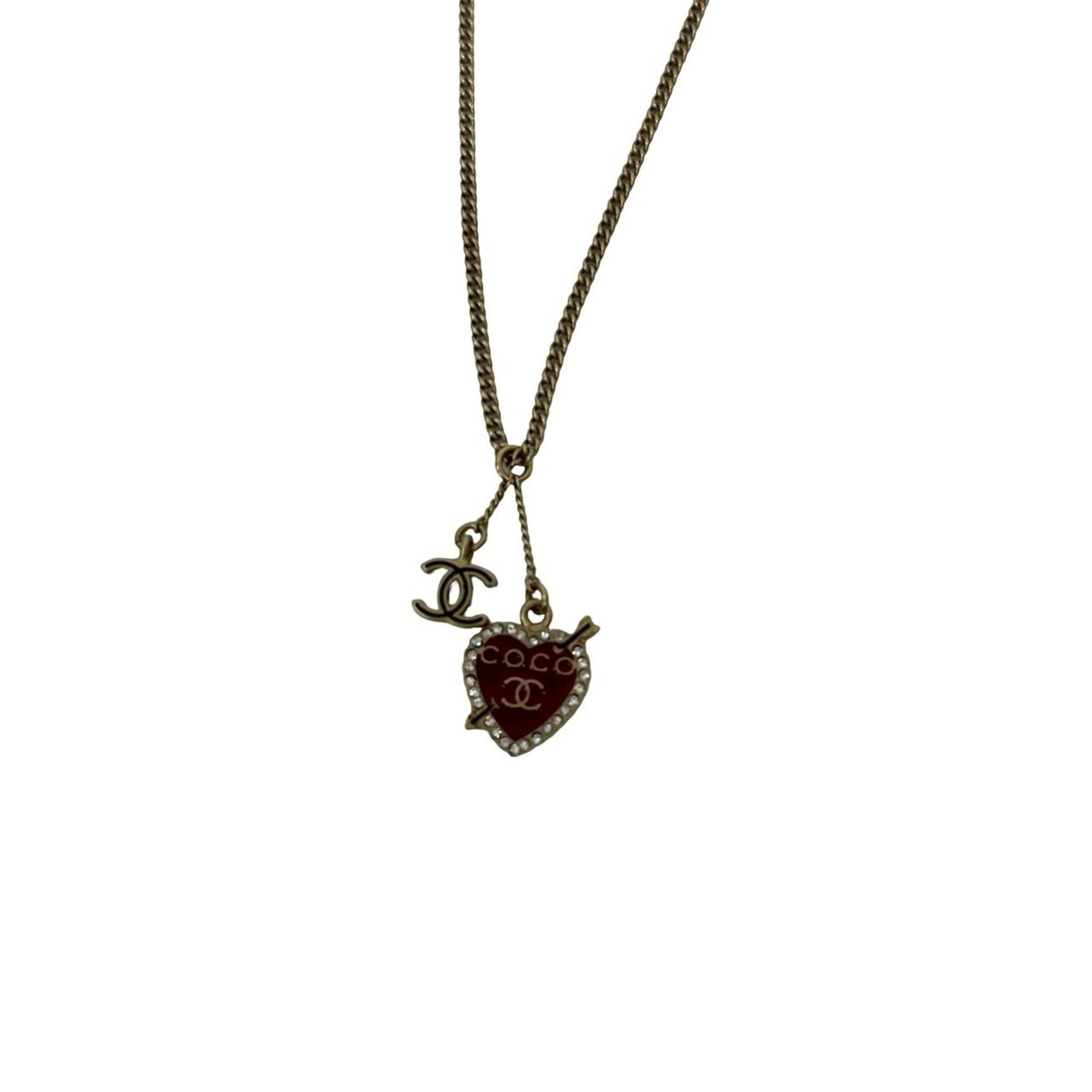 Chanel CHANEL Coco Mark Heart Motif GP Rhinestone Necklace Pendant Gold Red 67071 Size ONE SIZE - 4 Thumbnail