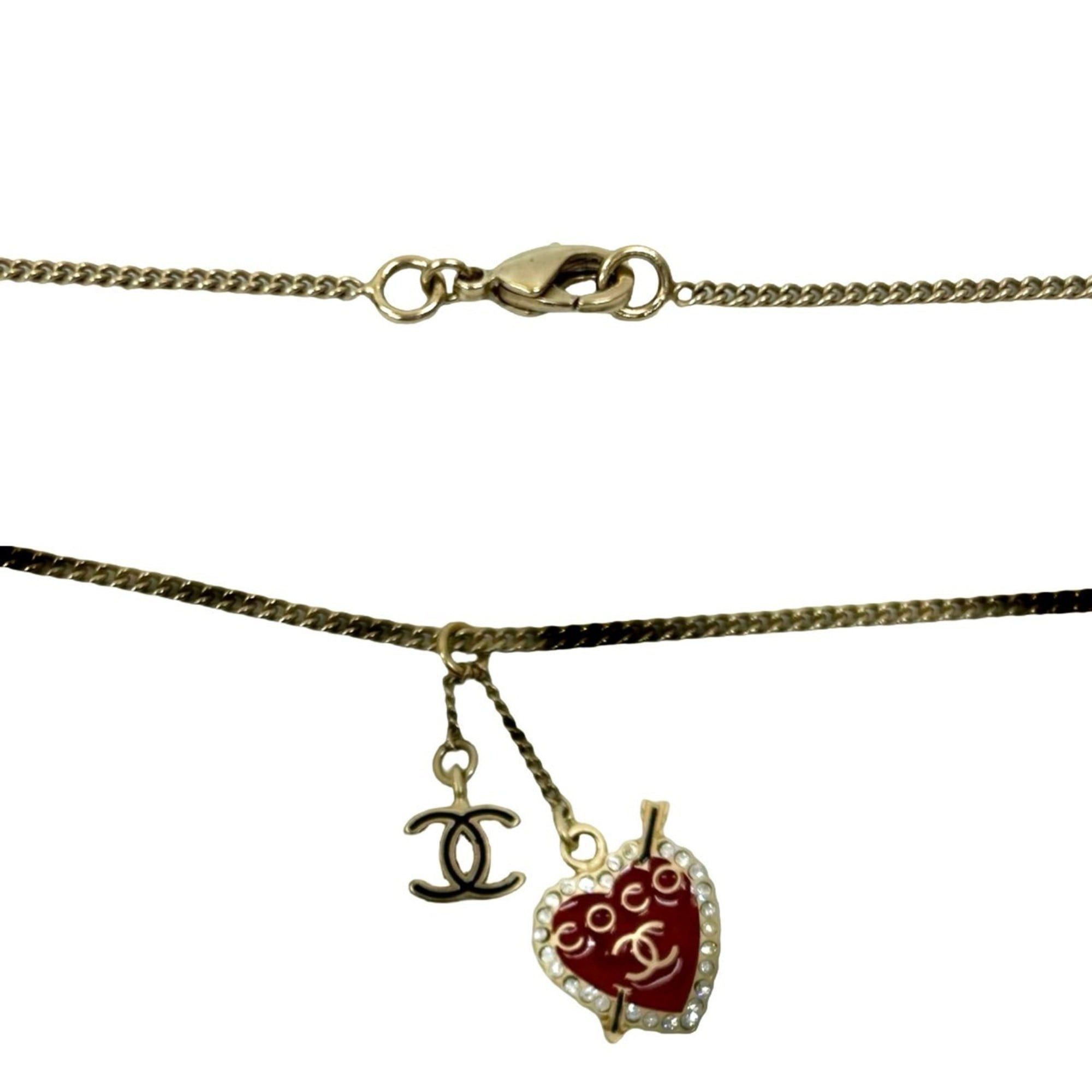 Chanel CHANEL Coco Mark Heart Motif GP Rhinestone Necklace Pendant Gold Red 67071 Size ONE SIZE - 3 Thumbnail