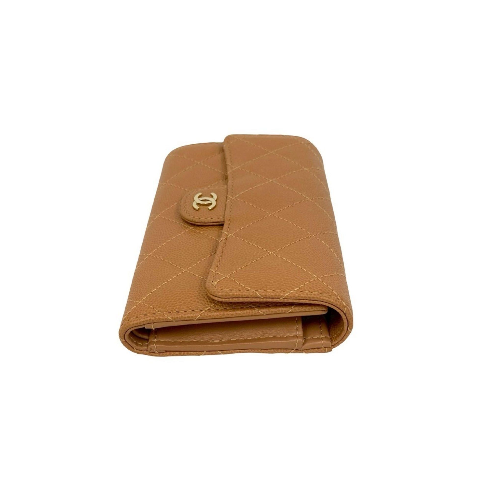 Chanel CHANEL Matelasse Coco Mark Caviar Leather Tri-fold Wallet, Beige, 69407 Size ONE SIZE - 4 Thumbnail
