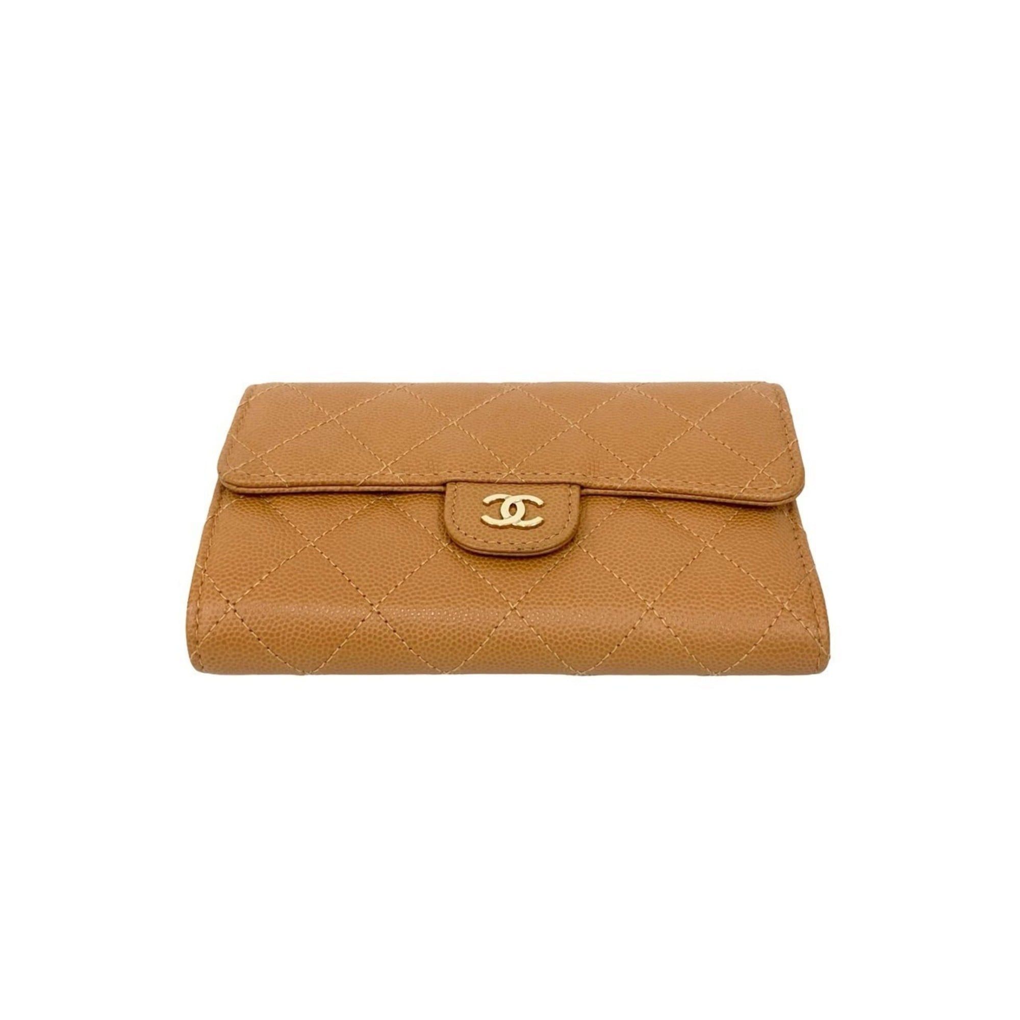 Chanel CHANEL Matelasse Coco Mark Caviar Leather Tri-fold Wallet, Beige, 69407 Size ONE SIZE - 6 Thumbnail