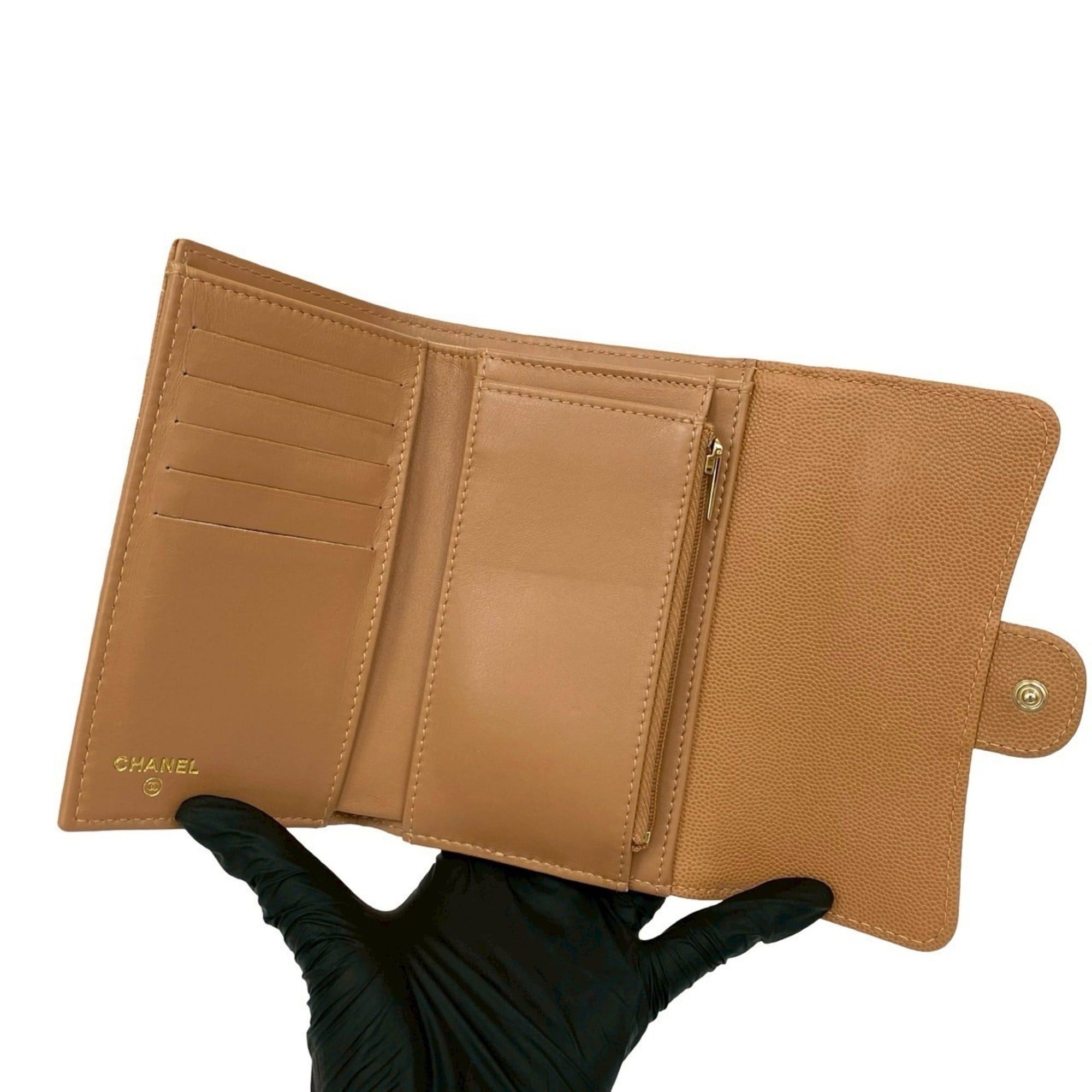 Chanel CHANEL Matelasse Coco Mark Caviar Leather Tri-fold Wallet, Beige, 69407 Size ONE SIZE - 7 Thumbnail