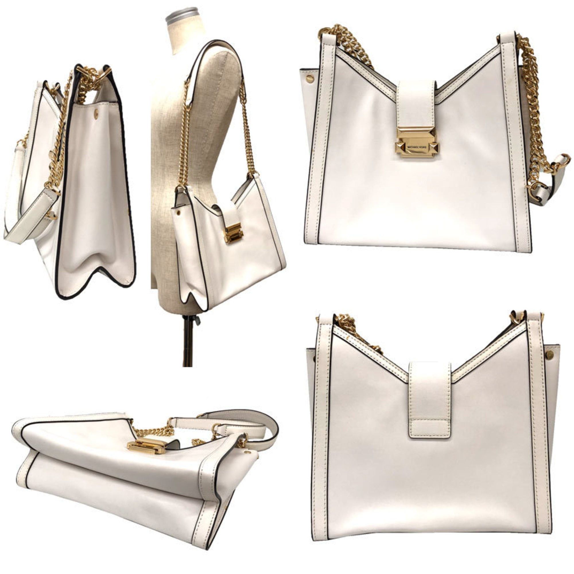 Michael Kors MICHAEL KORS Whitney Small Chain Shoulder Tote Bag in White Leather. A popular item for women. Size ONE SIZE - 2 Thumbnail