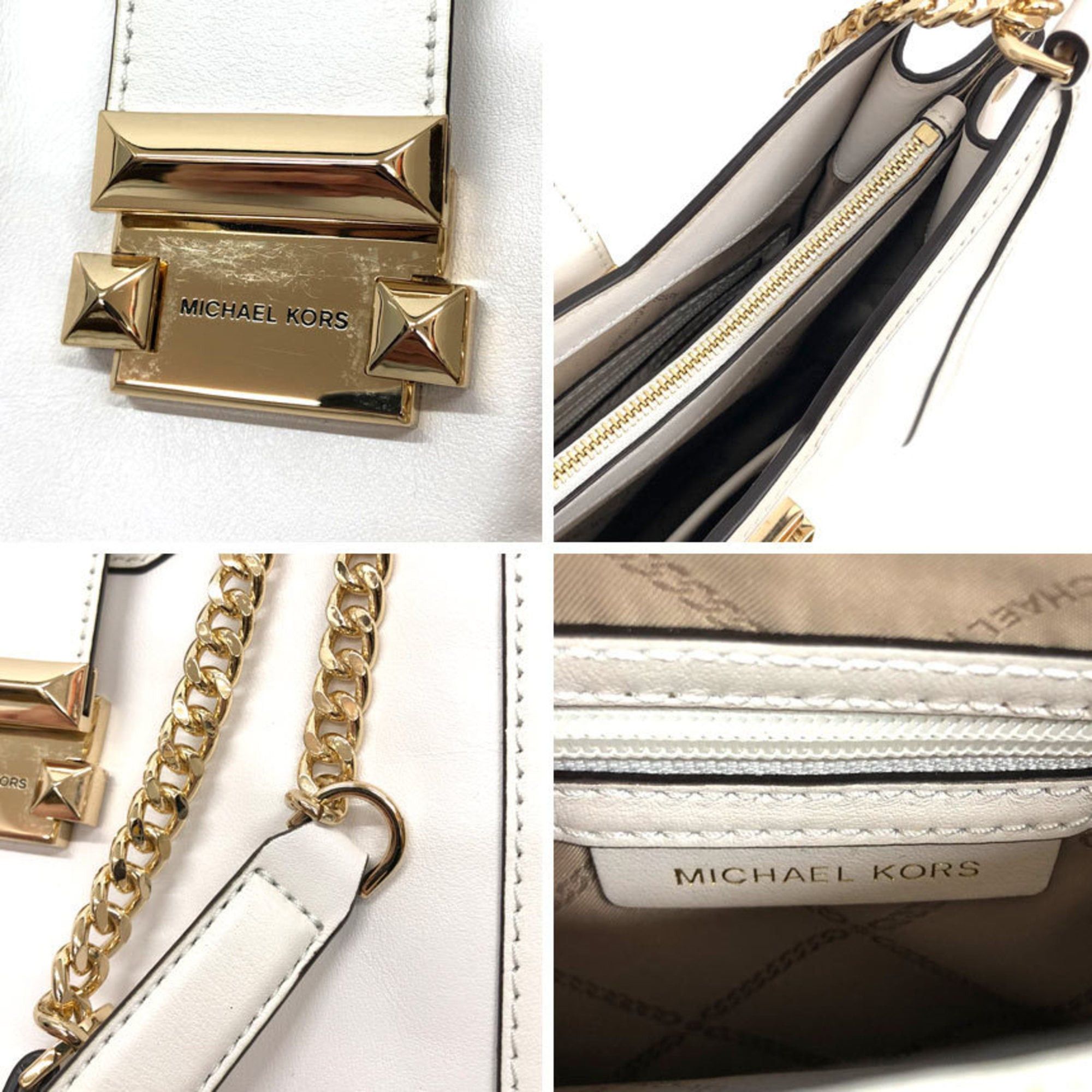 Michael Kors MICHAEL KORS Whitney Small Chain Shoulder Tote Bag in White Leather. A popular item for women. Size ONE SIZE - 3 Thumbnail