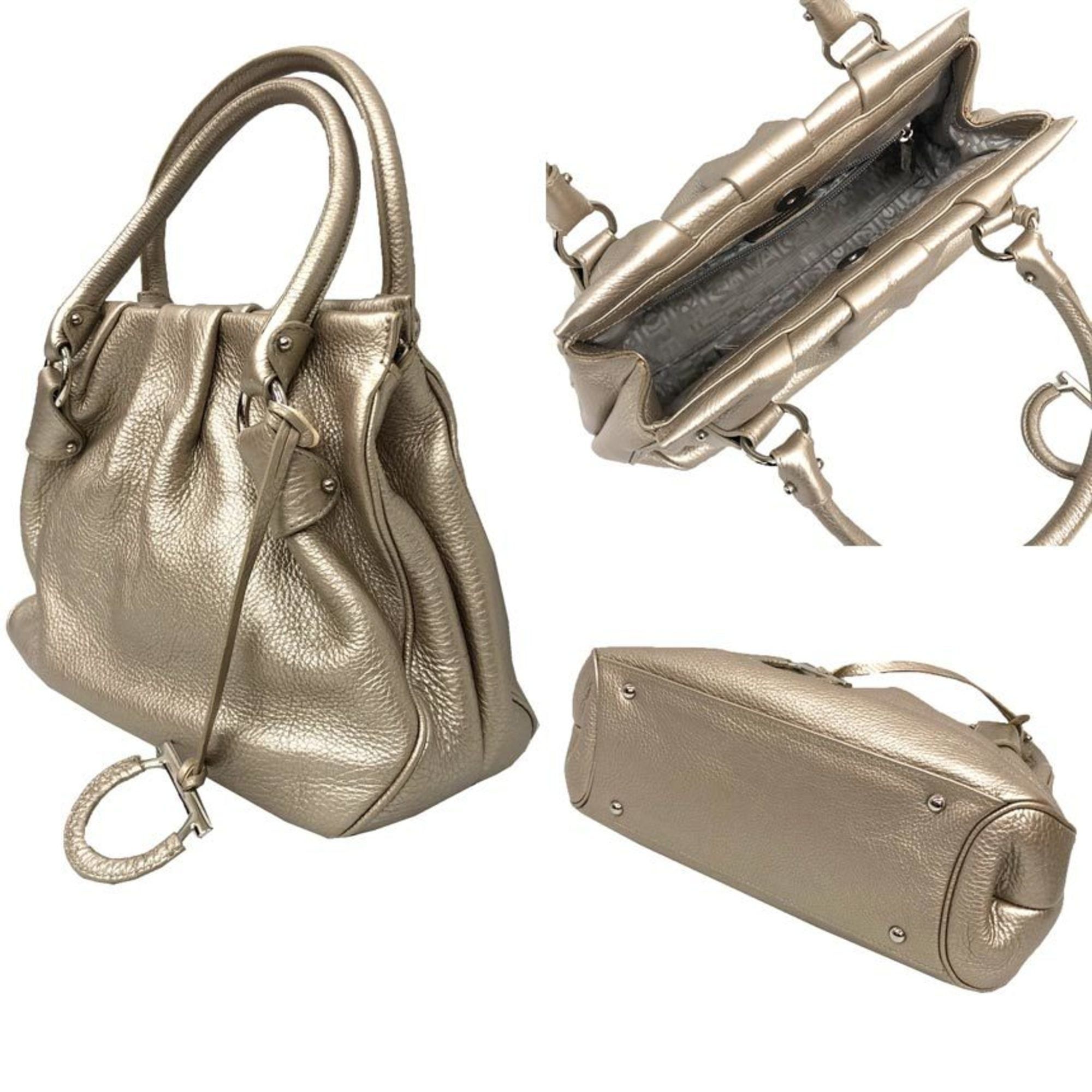 Salvatore Ferragamo Salvatore Ferragamo Gancini Handbag 2147400011125 in Champagne Gold Leather. Suitable for women. Size ONE SIZE - 2 Thumbnail