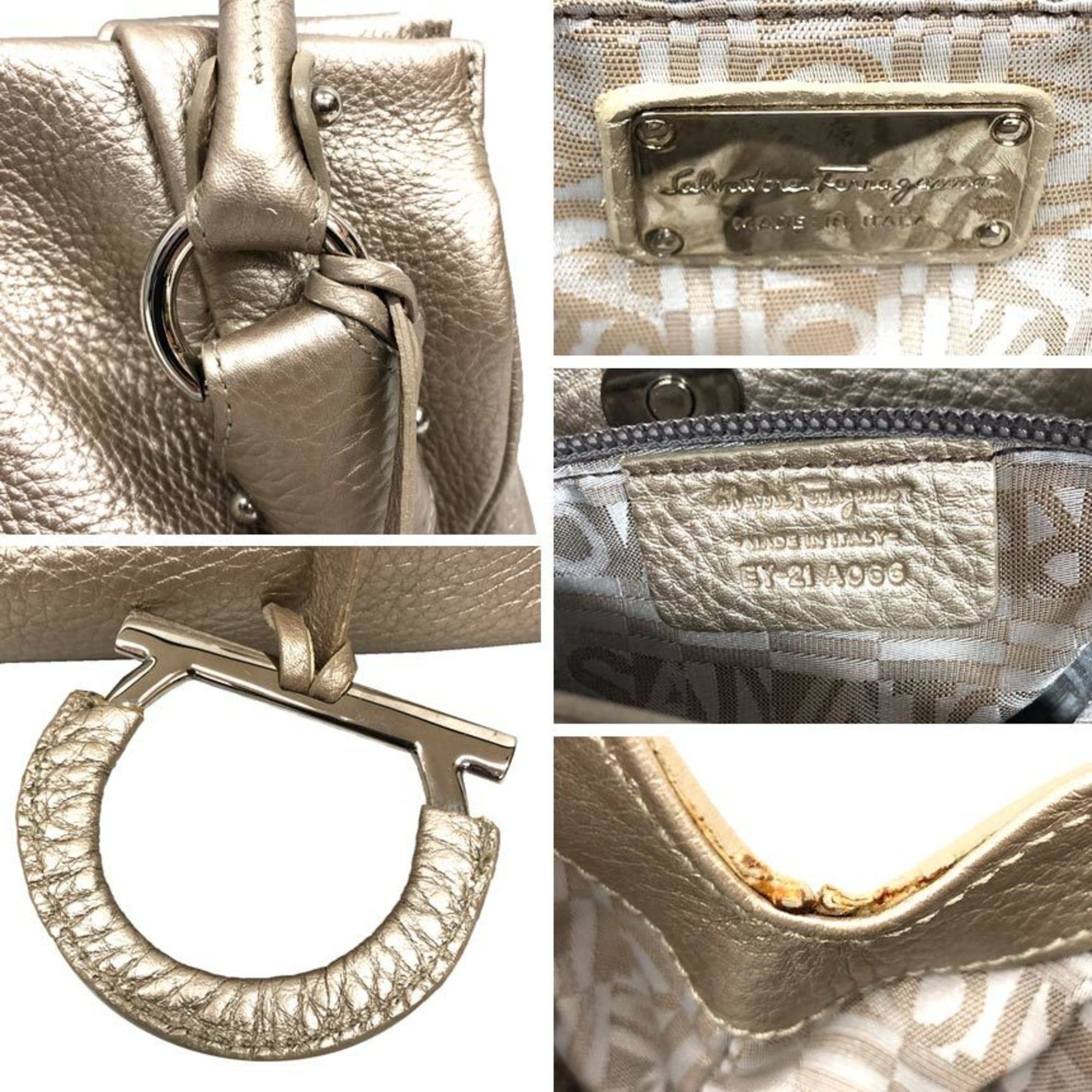 Salvatore Ferragamo Salvatore Ferragamo Gancini Handbag 2147400011125 in Champagne Gold Leather. Suitable for women. Size ONE SIZE - 3 Thumbnail