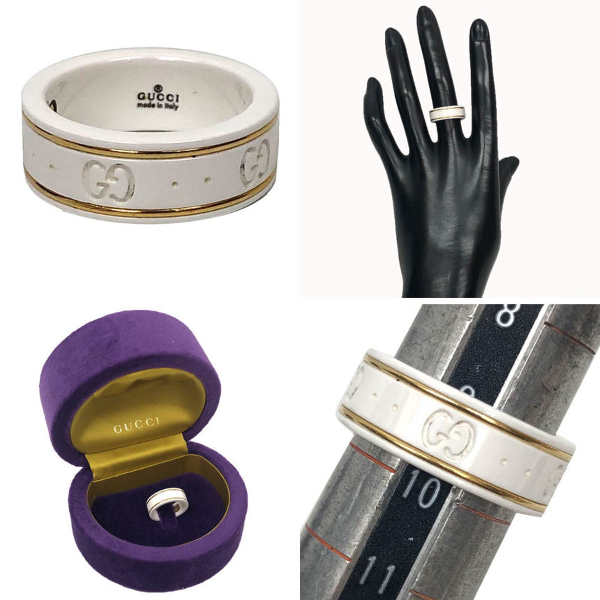 Gucci Gucci Icon Ring, Synthetic Corundum, GG, Ceramic x 18K Gold, #10, Yellow White Ring Size ONE SIZE - 2 Thumbnail