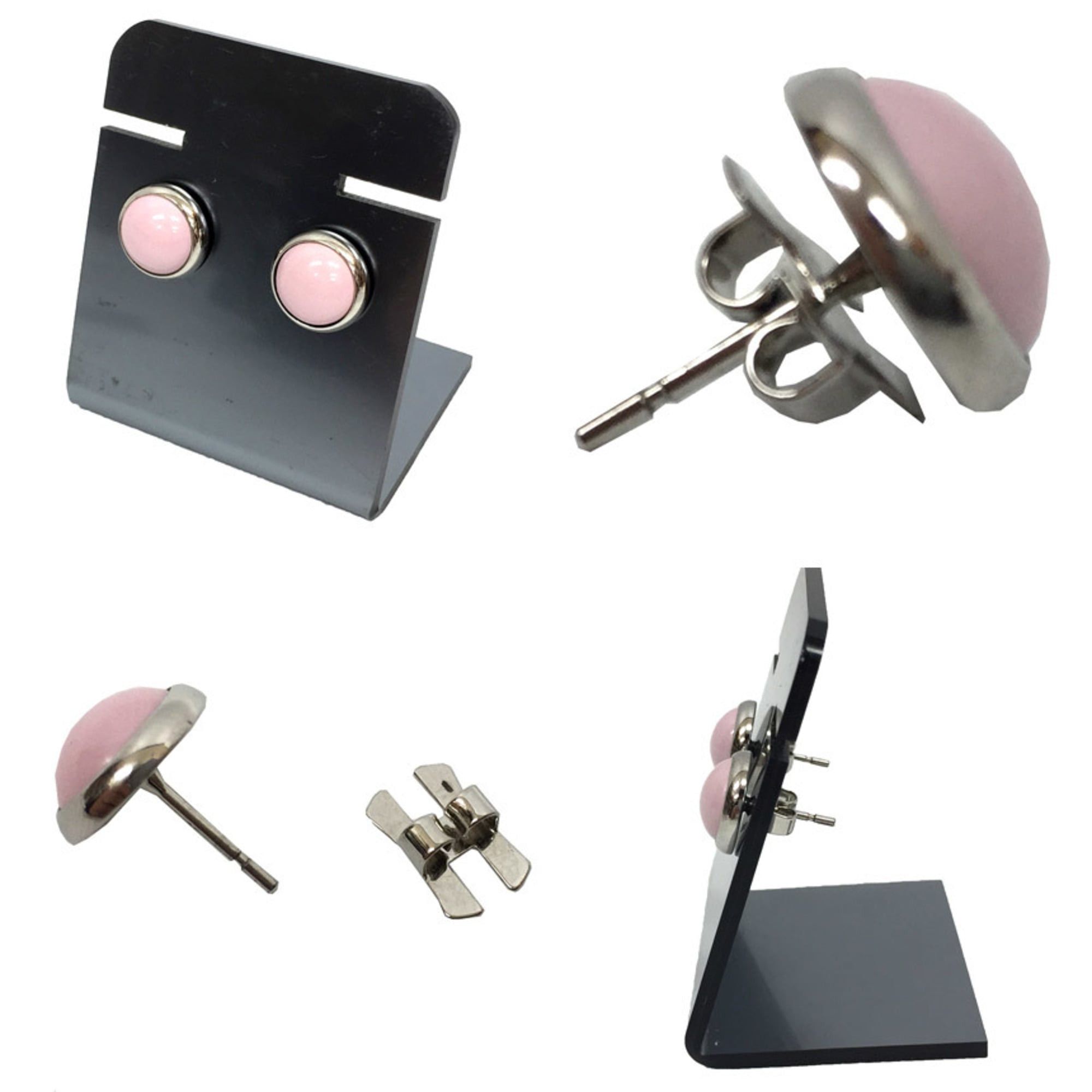 Hermes Hermes Hermès Eclipse earrings, pink and silver, cloisonné, round, with H-shaped backing Size ONE SIZE - 2 Thumbnail