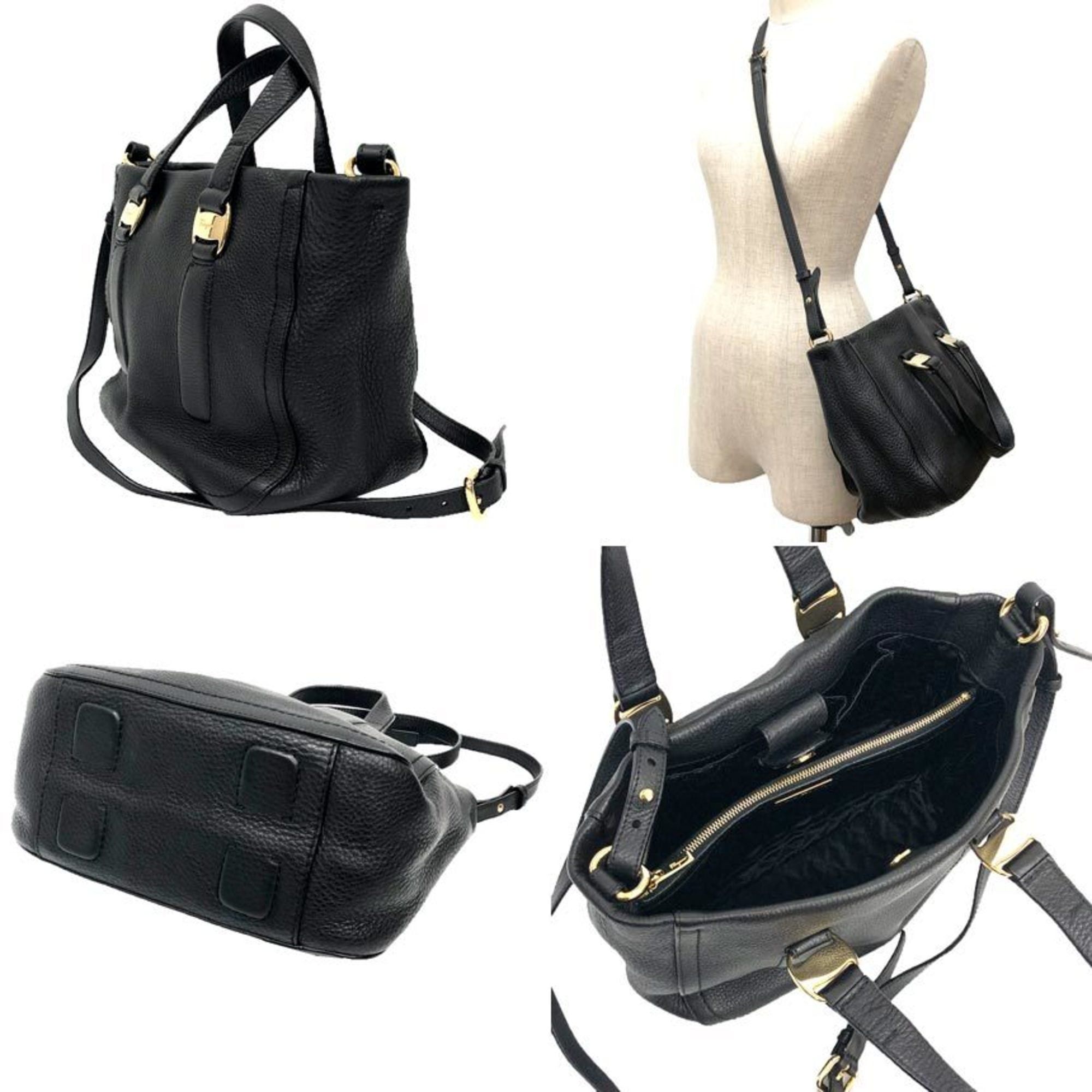 Salvatore Ferragamo Salvatore Ferragamo Vara Handbag/Shoulder Bag 21D778, Black Leather with Ferragamo, Women's Size ONE SIZE - 2 Thumbnail