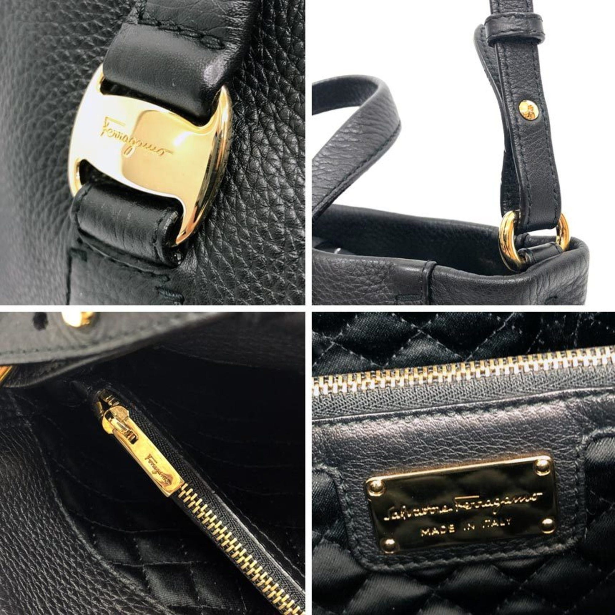Salvatore Ferragamo Salvatore Ferragamo Vara Handbag/Shoulder Bag 21D778, Black Leather with Ferragamo, Women's Size ONE SIZE - 3 Thumbnail
