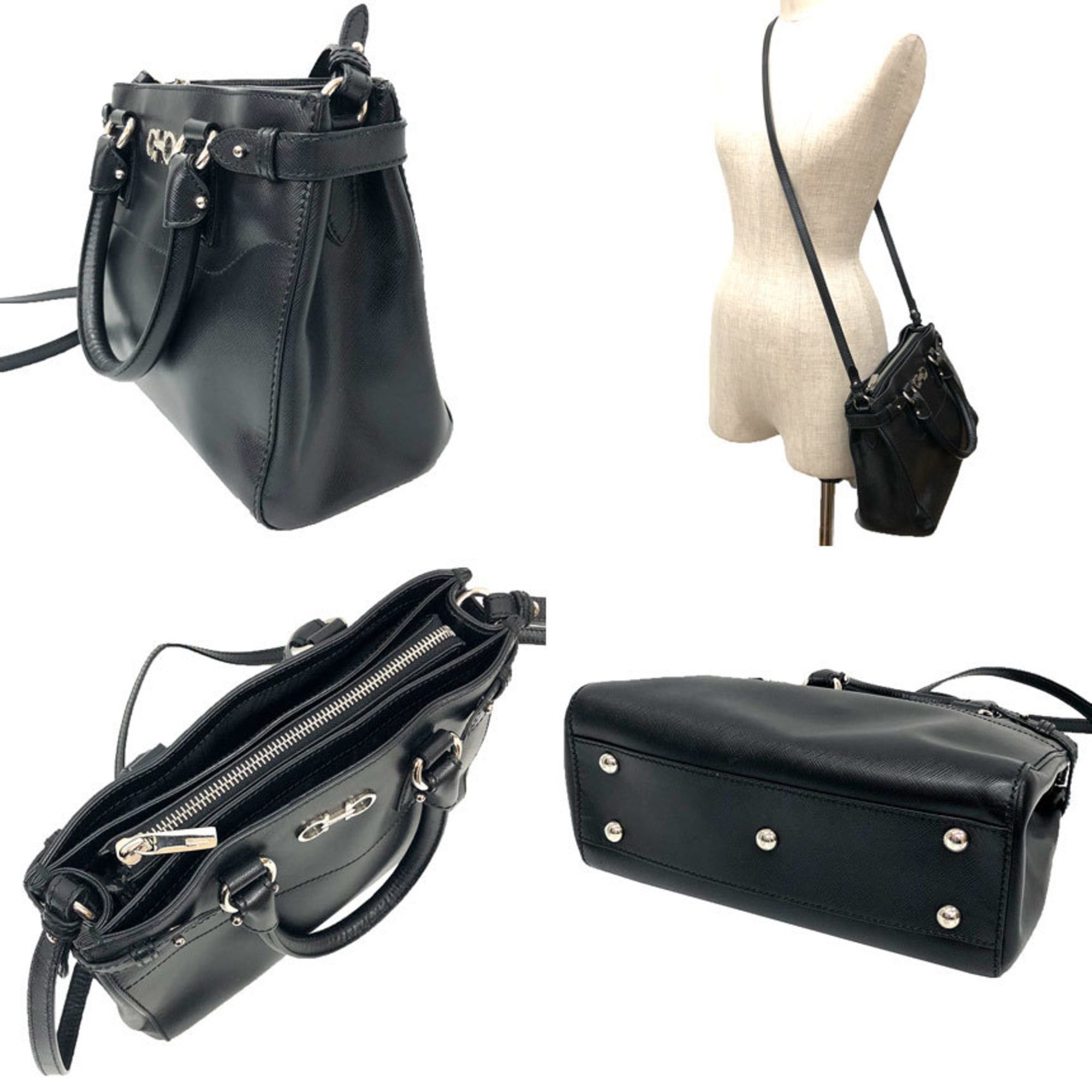 Salvatore Ferragamo Salvatore Ferragamo Double Gancini Tote Bag, 2-Way Shoulder Black Leather, Bag for Women Size ONE SIZE - 2 Thumbnail