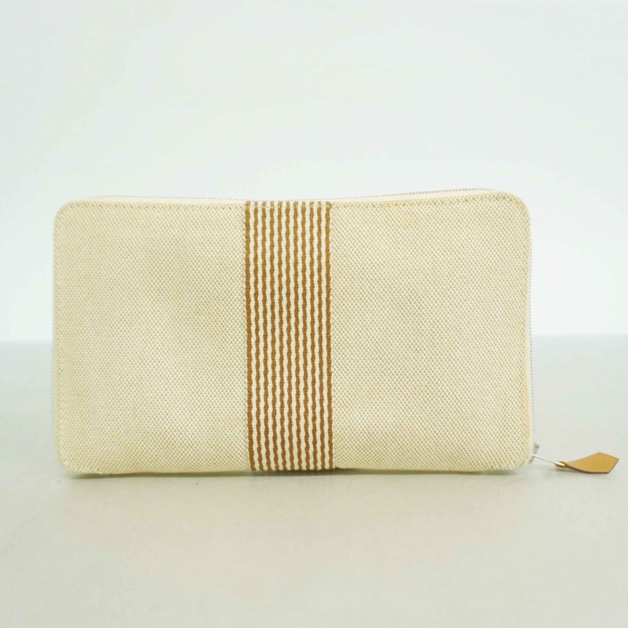 Hermes Hermès New Fool to Purse GM Canvas Beige Women's Long Wallet