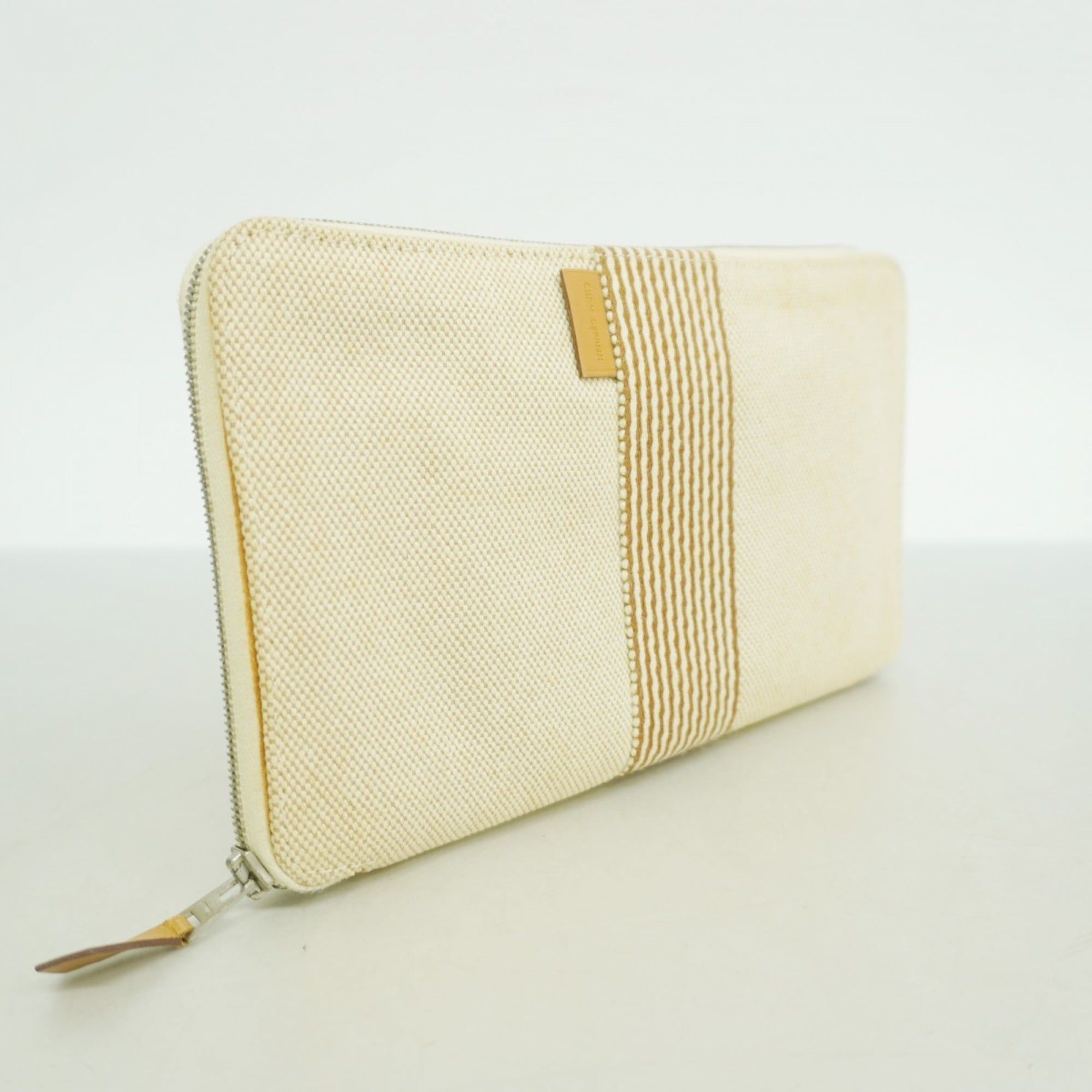 Hermes Hermès New Fool to Purse GM Canvas Beige Women's Long Wallet