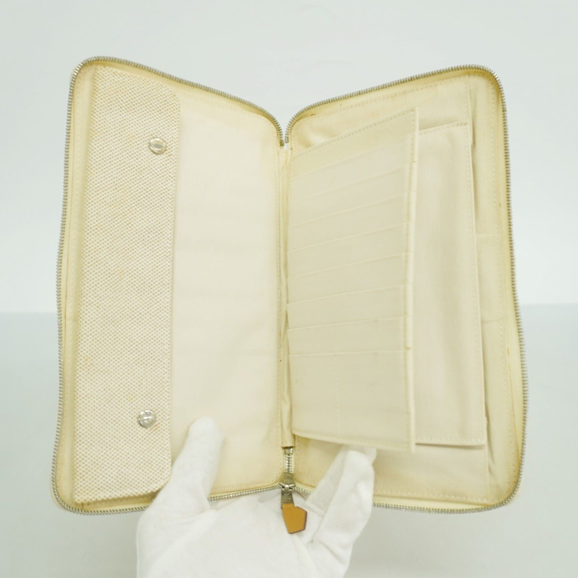 Hermes Hermès New Fool to Purse GM Canvas Beige Women's Long Wallet