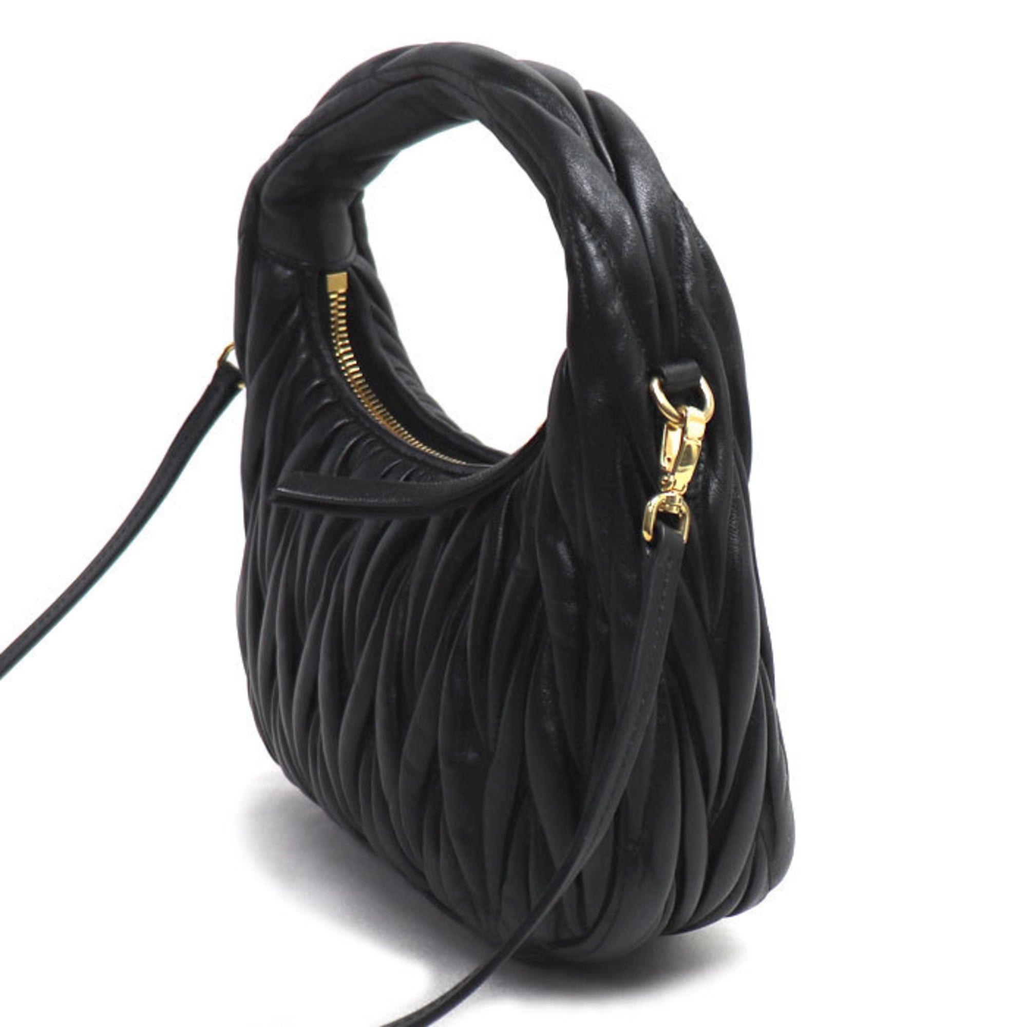 Miu Miu MIUMIU Miu Wonder Matelassé Leather Hobo Small 2-Way Shoulder Bag, Black, 5BC125_AN88_F0002_V_OOY, Women's Size ONE SIZE - 2 Thumbnail