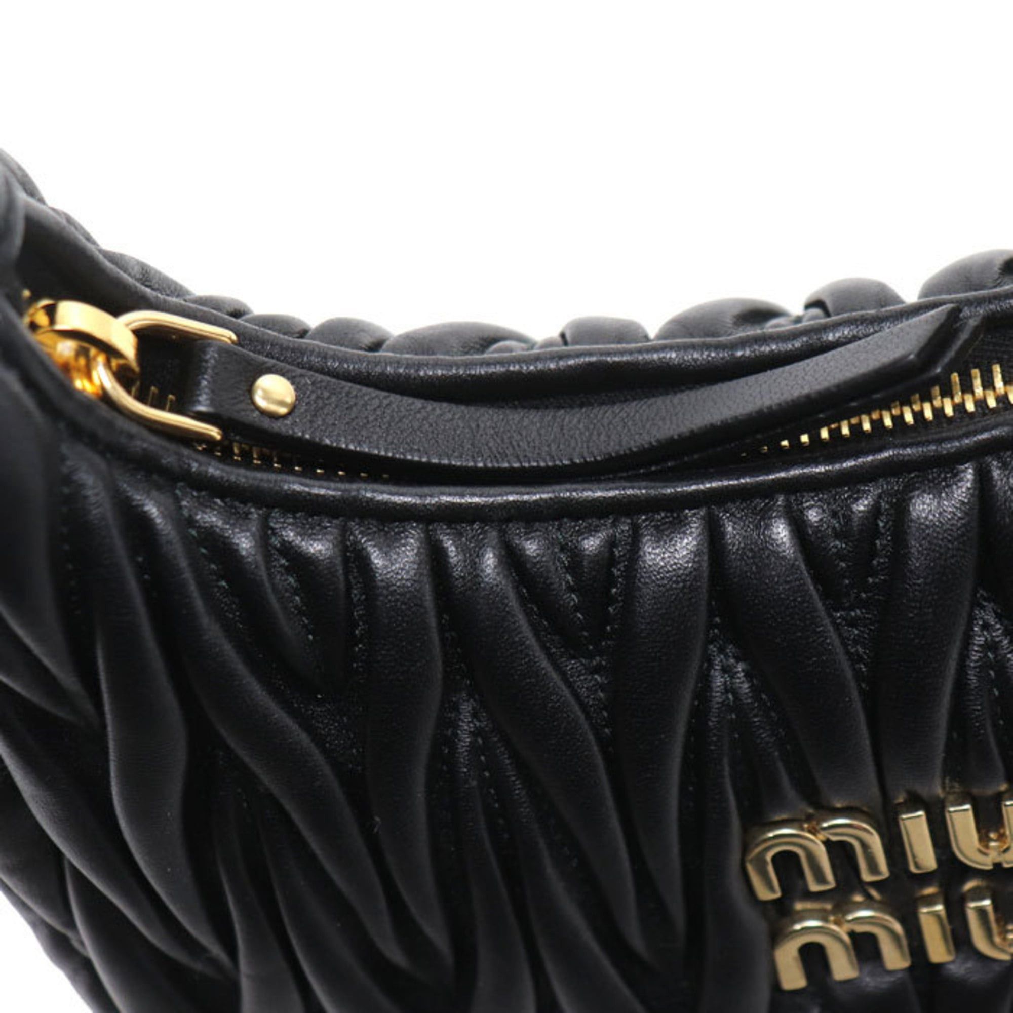 Miu Miu MIUMIU Miu Wonder Matelassé Leather Hobo Small 2-Way Shoulder Bag, Black, 5BC125_AN88_F0002_V_OOY, Women's Size ONE SIZE - 5 Thumbnail