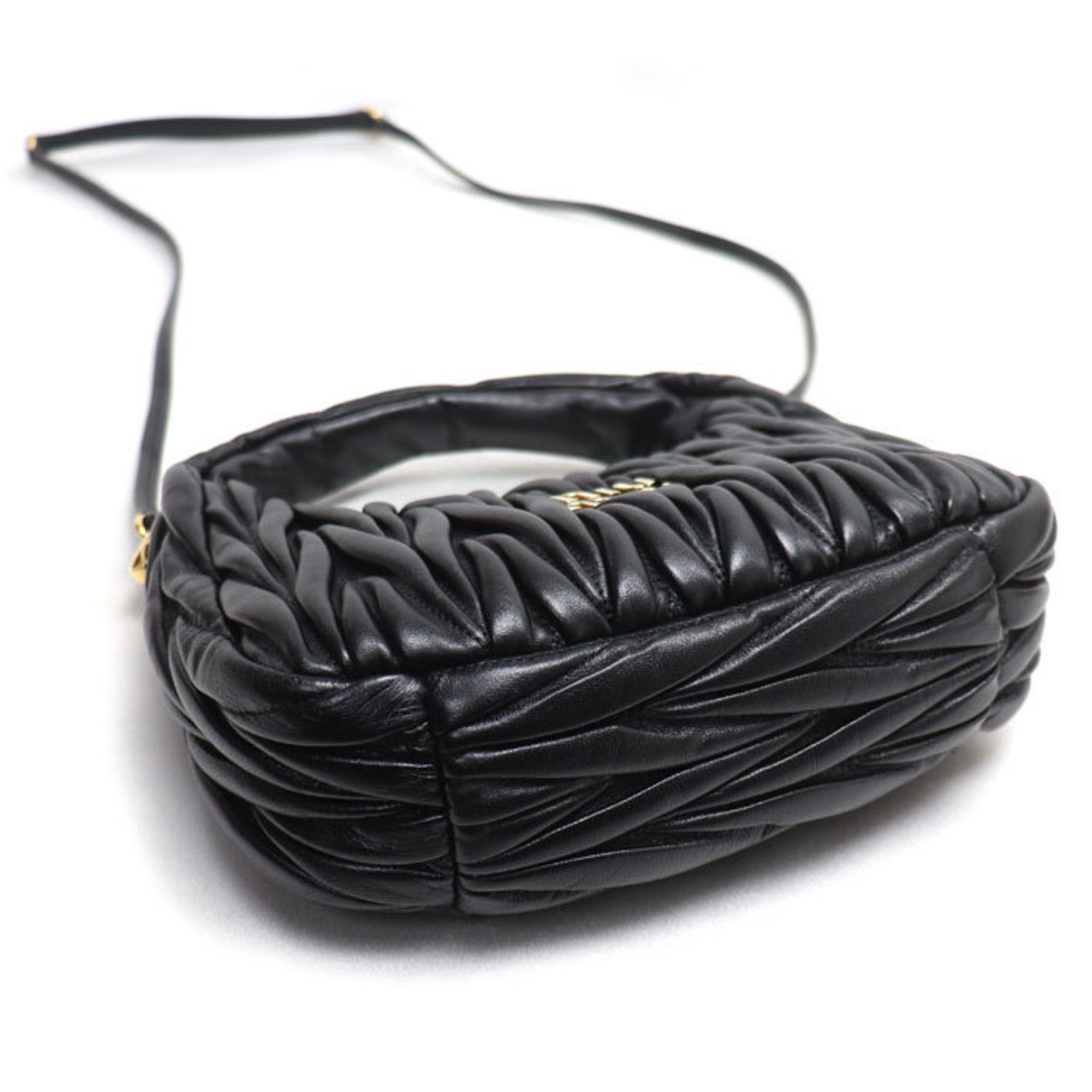 Miu Miu MIUMIU Miu Wonder Matelassé Leather Hobo Small 2-Way Shoulder Bag, Black, 5BC125_AN88_F0002_V_OOY, Women's Size ONE SIZE - 3 Thumbnail