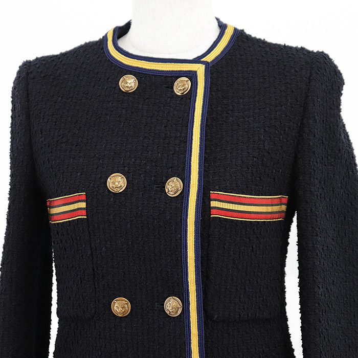 Gucci Gucci Gucci Tweed Double-Breasted Collarless Jacket Textile Outerwear DUTY FREE for USA Size ONE SIZE - 2 Thumbnail