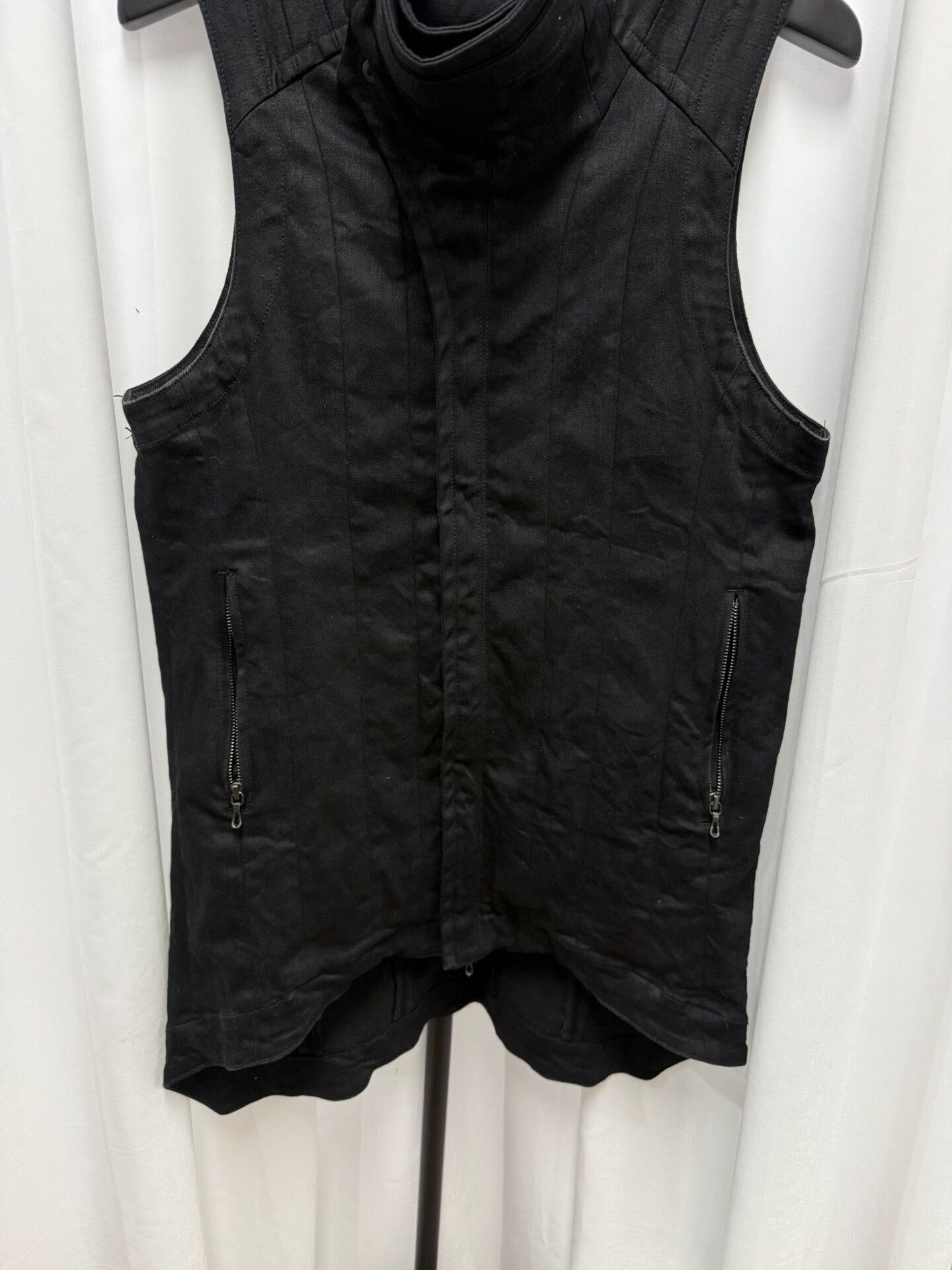 Stylish Black Denim Stand-Up Collar Vest