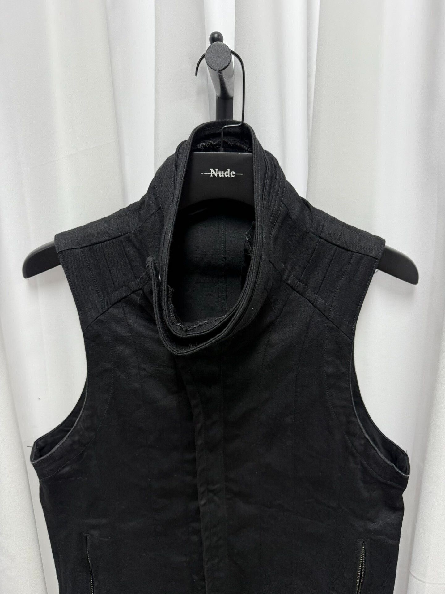 Stylish Black Denim Stand-Up Collar Vest