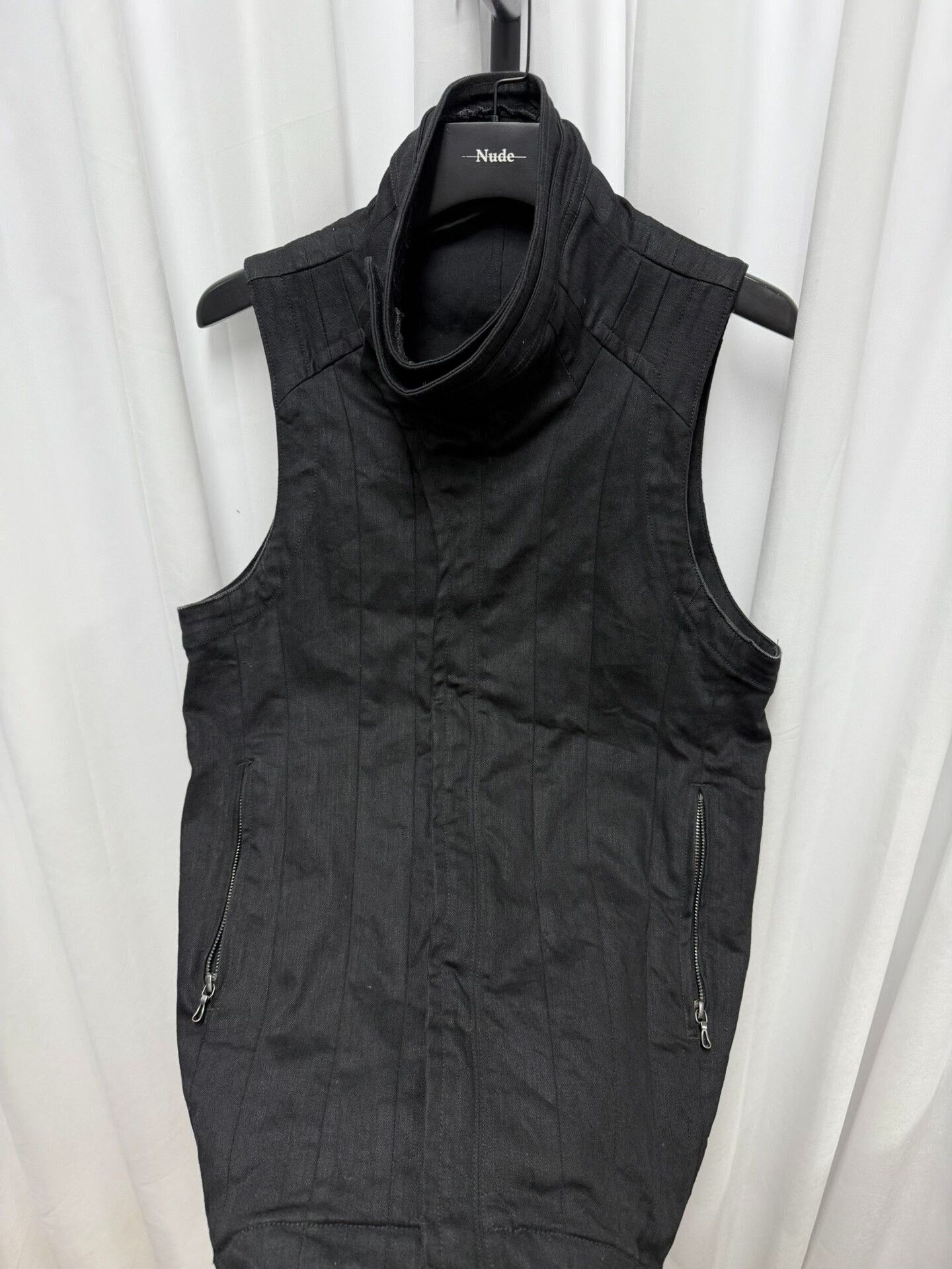 Stylish Black Denim Stand-Up Collar Vest