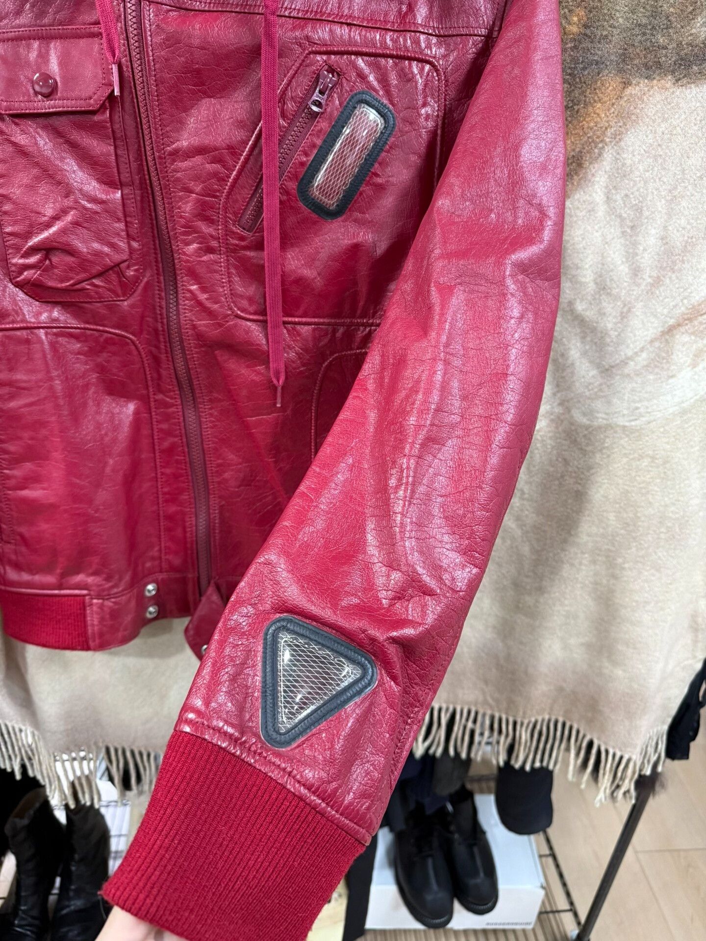 Comme des Garcons Red Visual Window Leather Jacket Size US XL / EU 56 / 4 - 4 Thumbnail