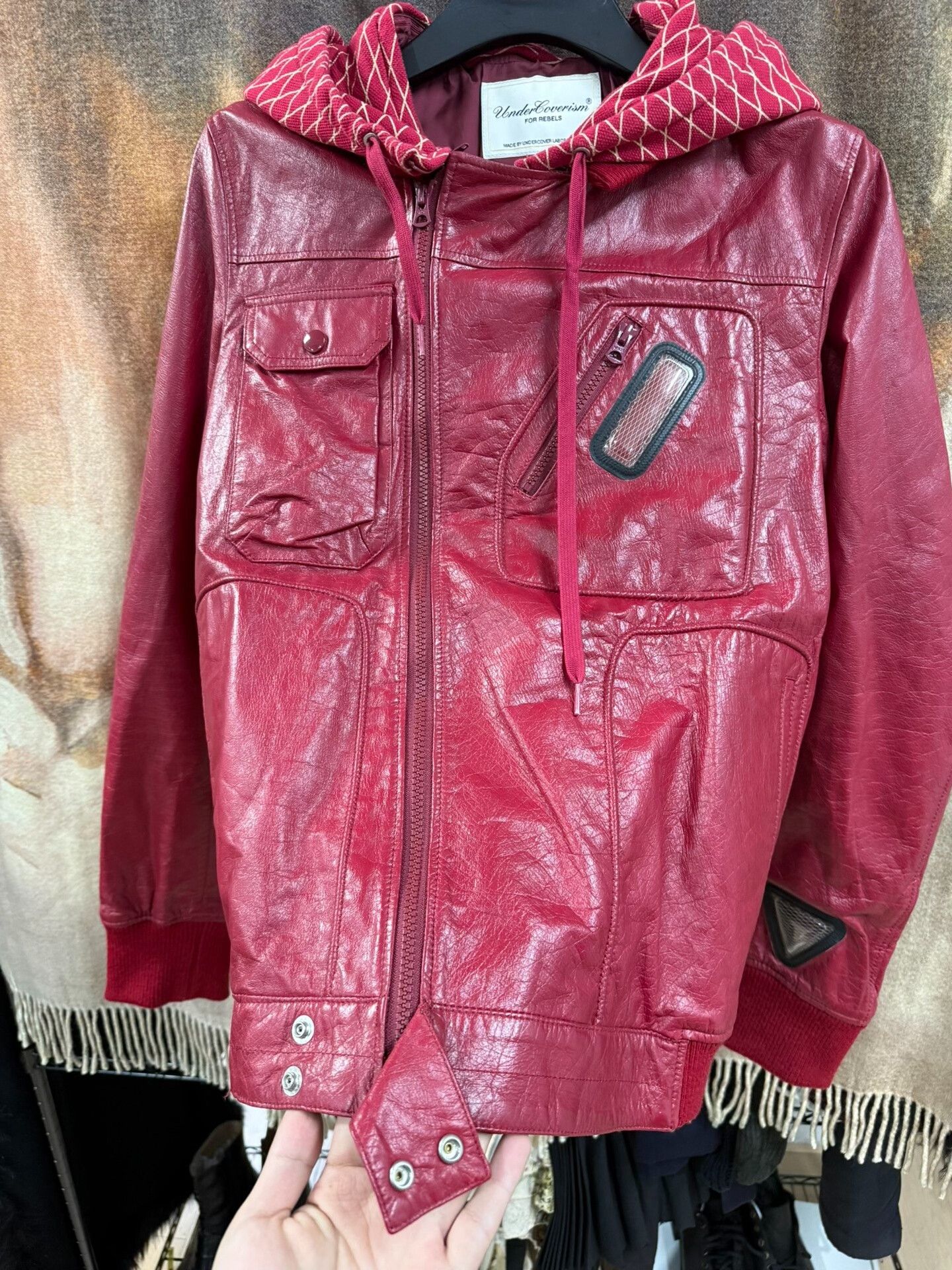 Comme des Garcons Red Visual Window Leather Jacket Size US XL / EU 56 / 4 - 6 Thumbnail