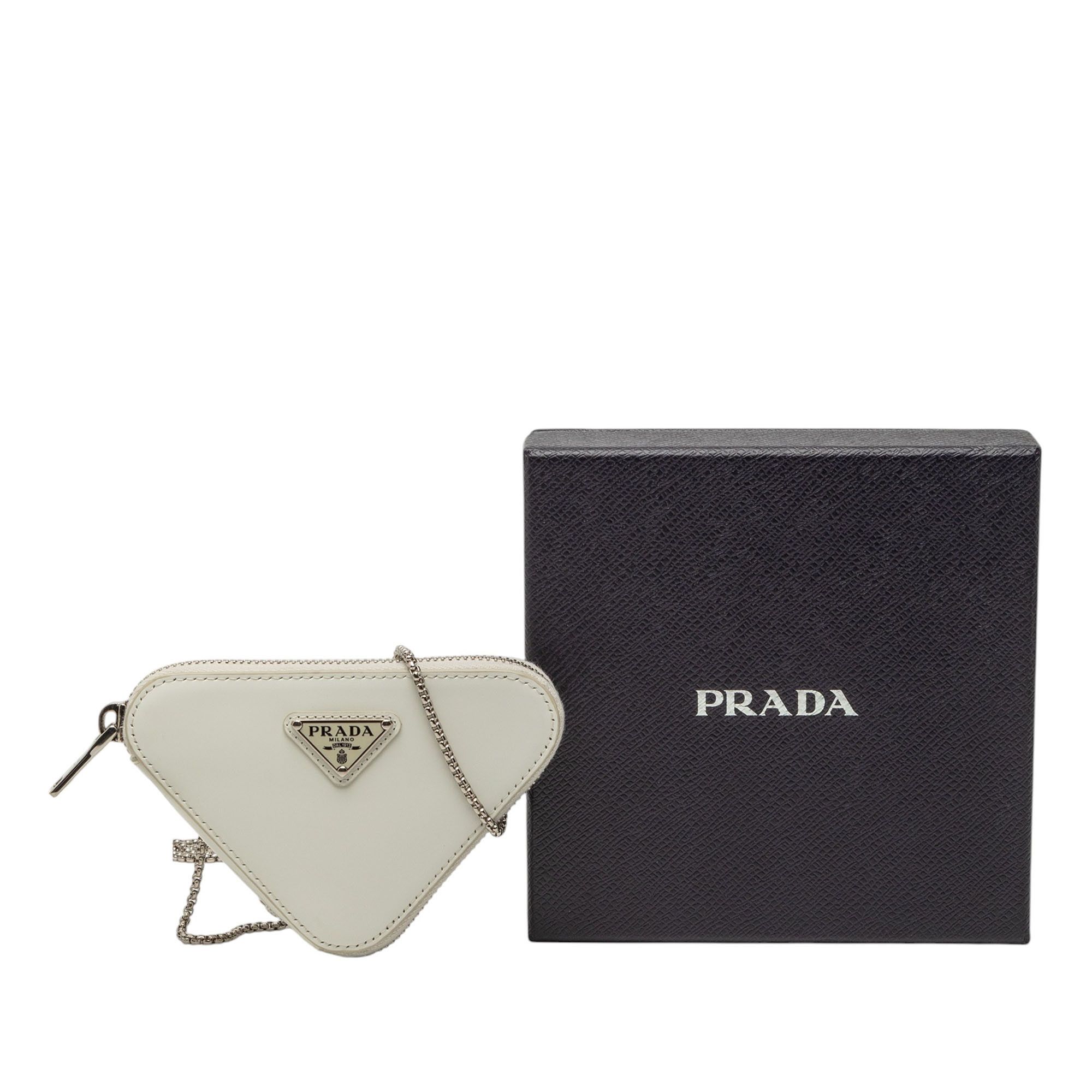 Prada Prada Mini Brushed Leather Triangle Chain Pouch Size ONE SIZE - 6 Thumbnail