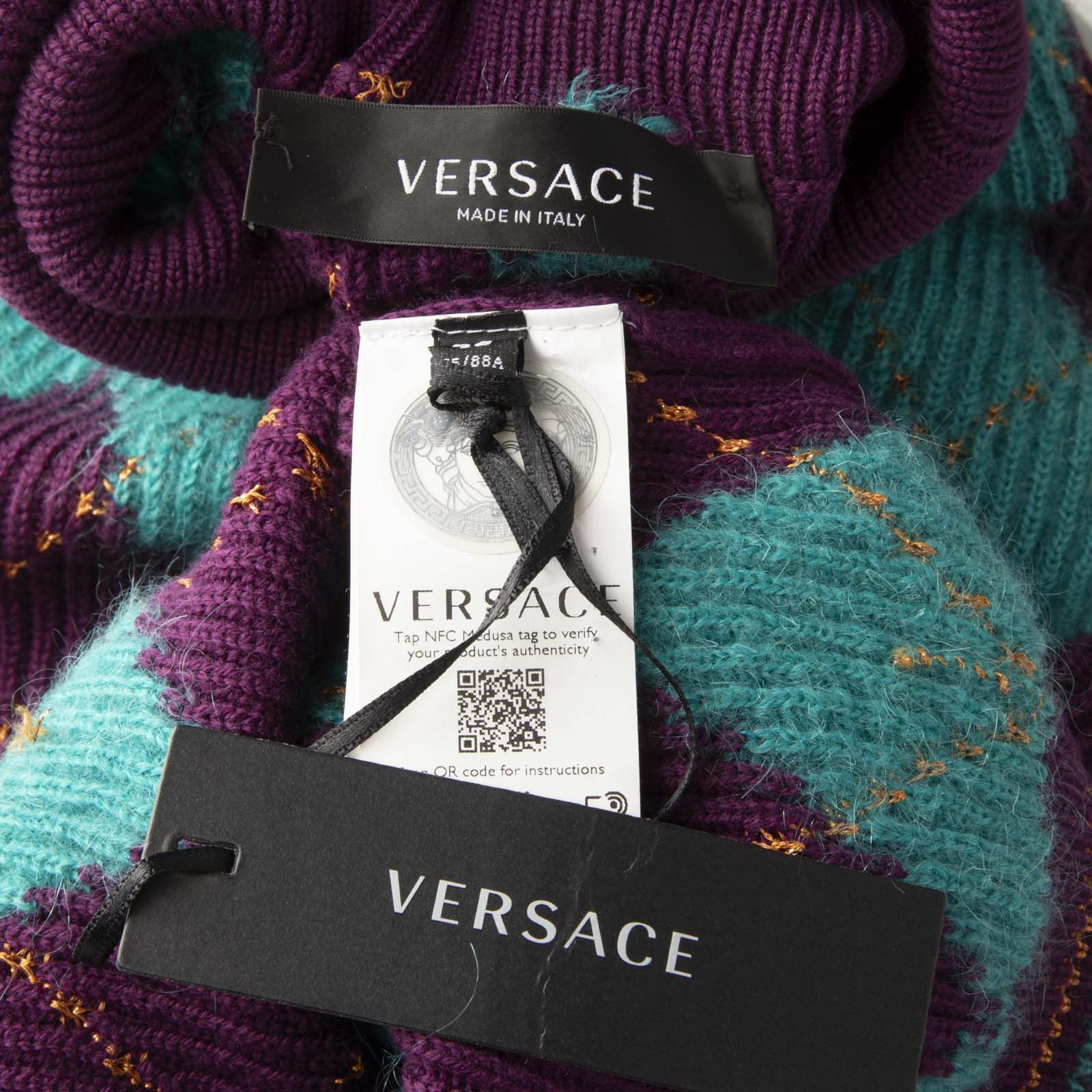 Versace Teal & Purple Wool Argyle Knit Vest Size XL / US 12-14 / IT 48-50 - 4 Thumbnail