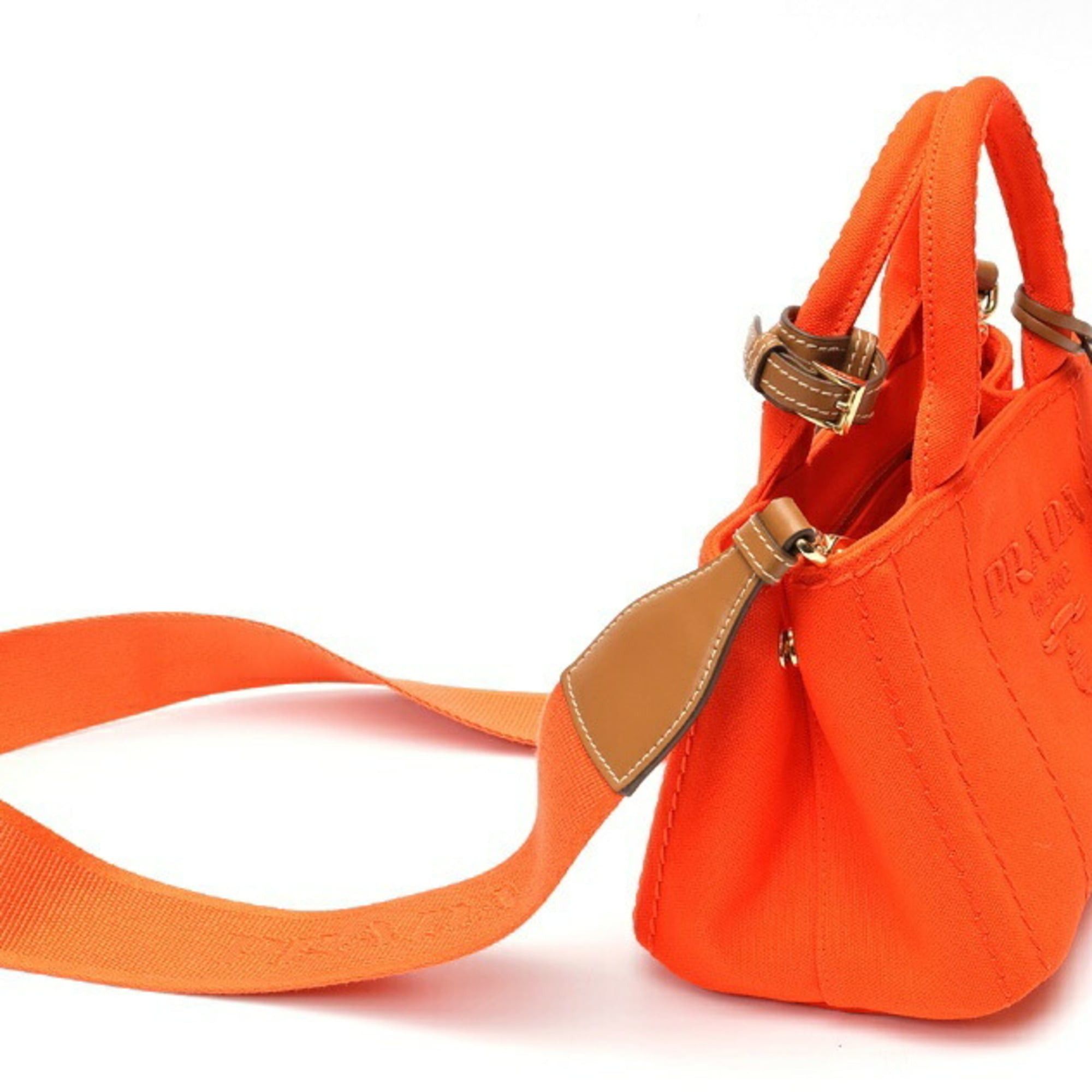 Prada PRADA Jardiniere Mini Handbag Canapa Tote Bag 1BA038 Cotton Canvas Orange B-159860 Size ONE SIZE - 2 Thumbnail