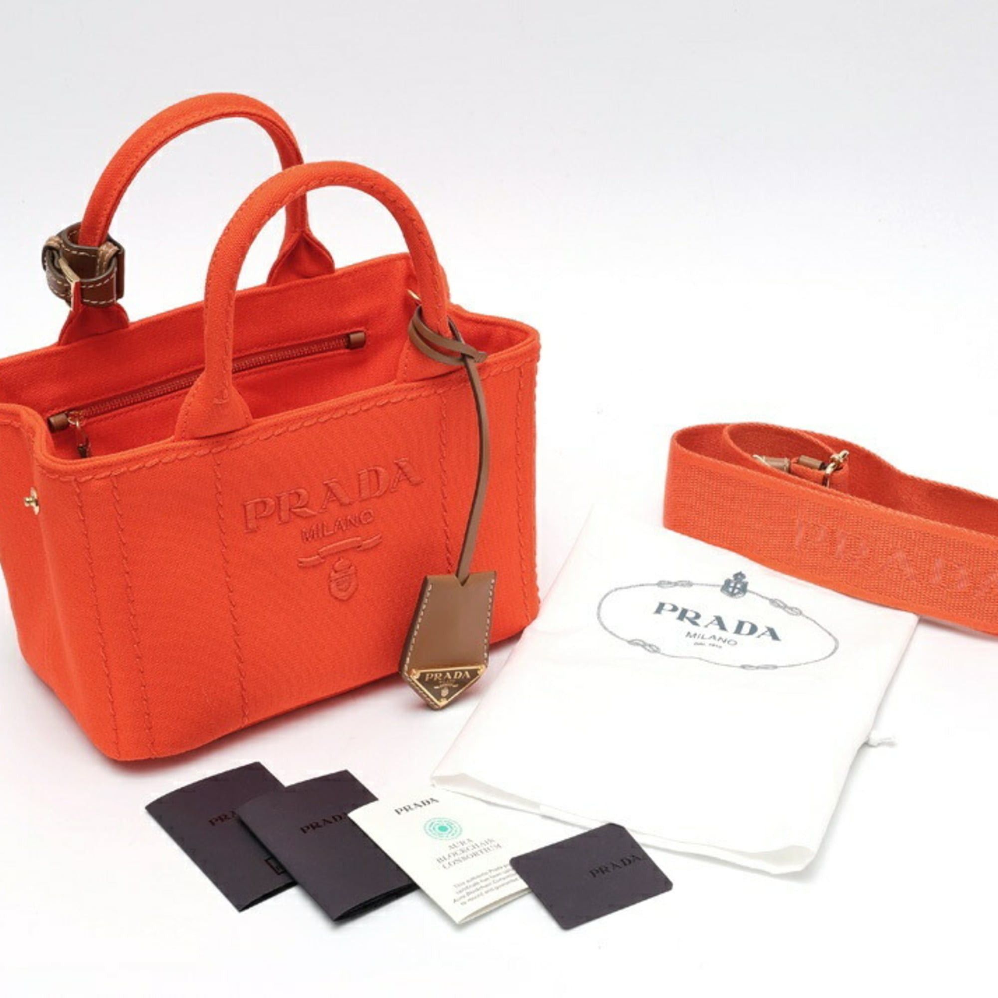 Prada PRADA Jardiniere Mini Handbag Canapa Tote Bag 1BA038 Cotton Canvas Orange B-159860 Size ONE SIZE - 8 Thumbnail