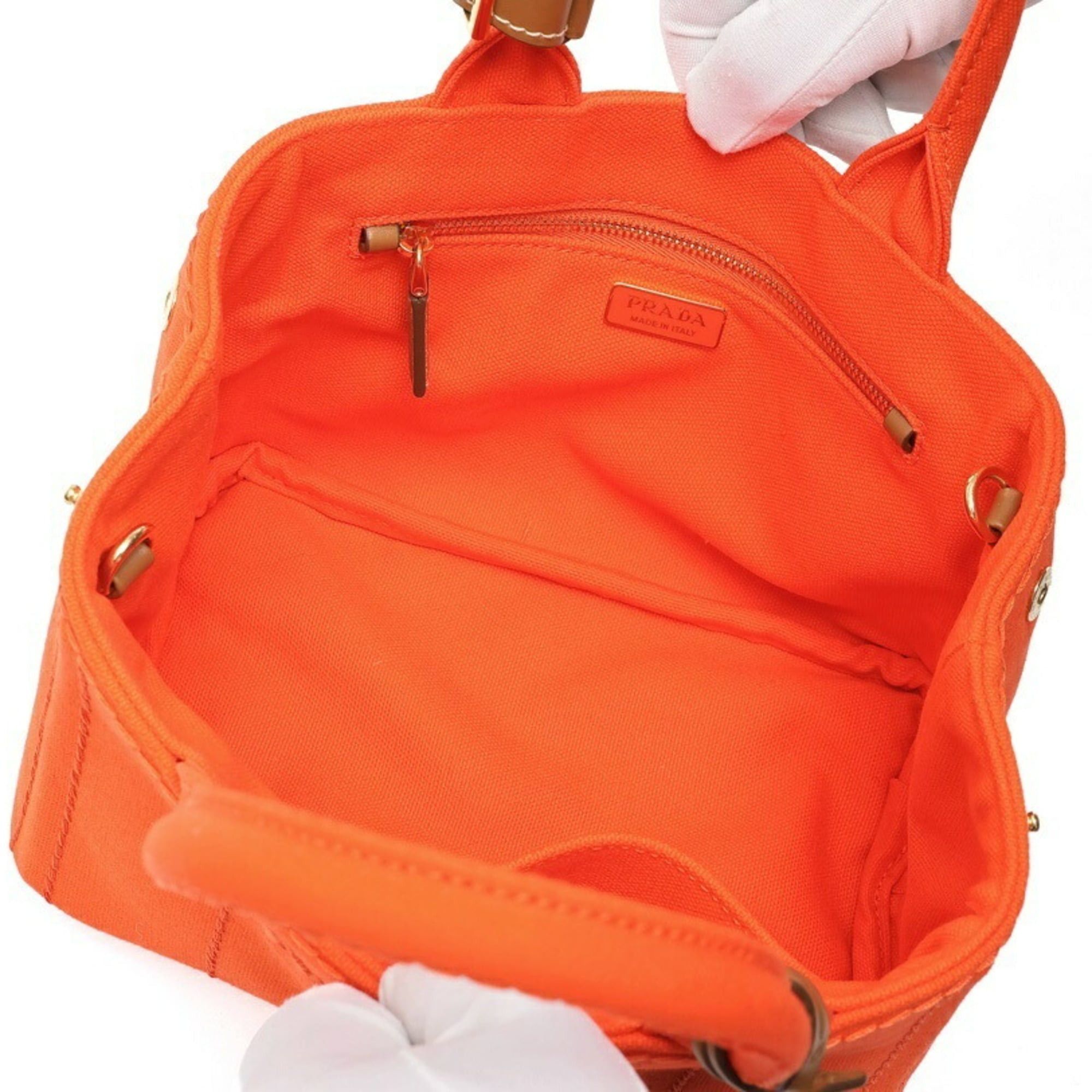 Prada PRADA Jardiniere Mini Handbag Canapa Tote Bag 1BA038 Cotton Canvas Orange B-159860 Size ONE SIZE - 7 Thumbnail