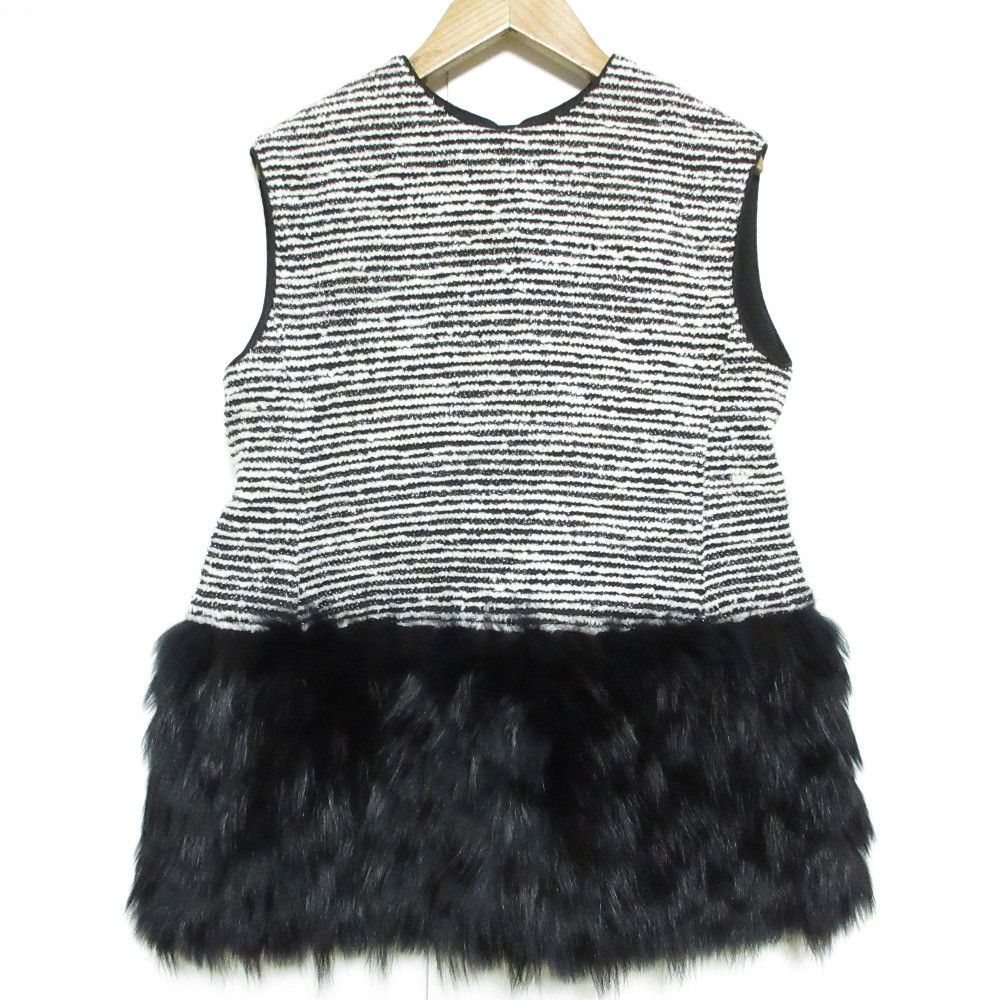 Other Other Drawer Fox Fur Tweed Stripe Vest Fur Tops 6521-299-1127 DUTY FREE for USA Size ONE SIZE - 2 Thumbnail