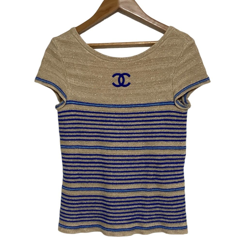 Chanel Chanel Chanel Coco Mark Stripe Lame Knit Textile Tops P60542 DUTY FREE for USA Size ONE SIZE - 2 Thumbnail