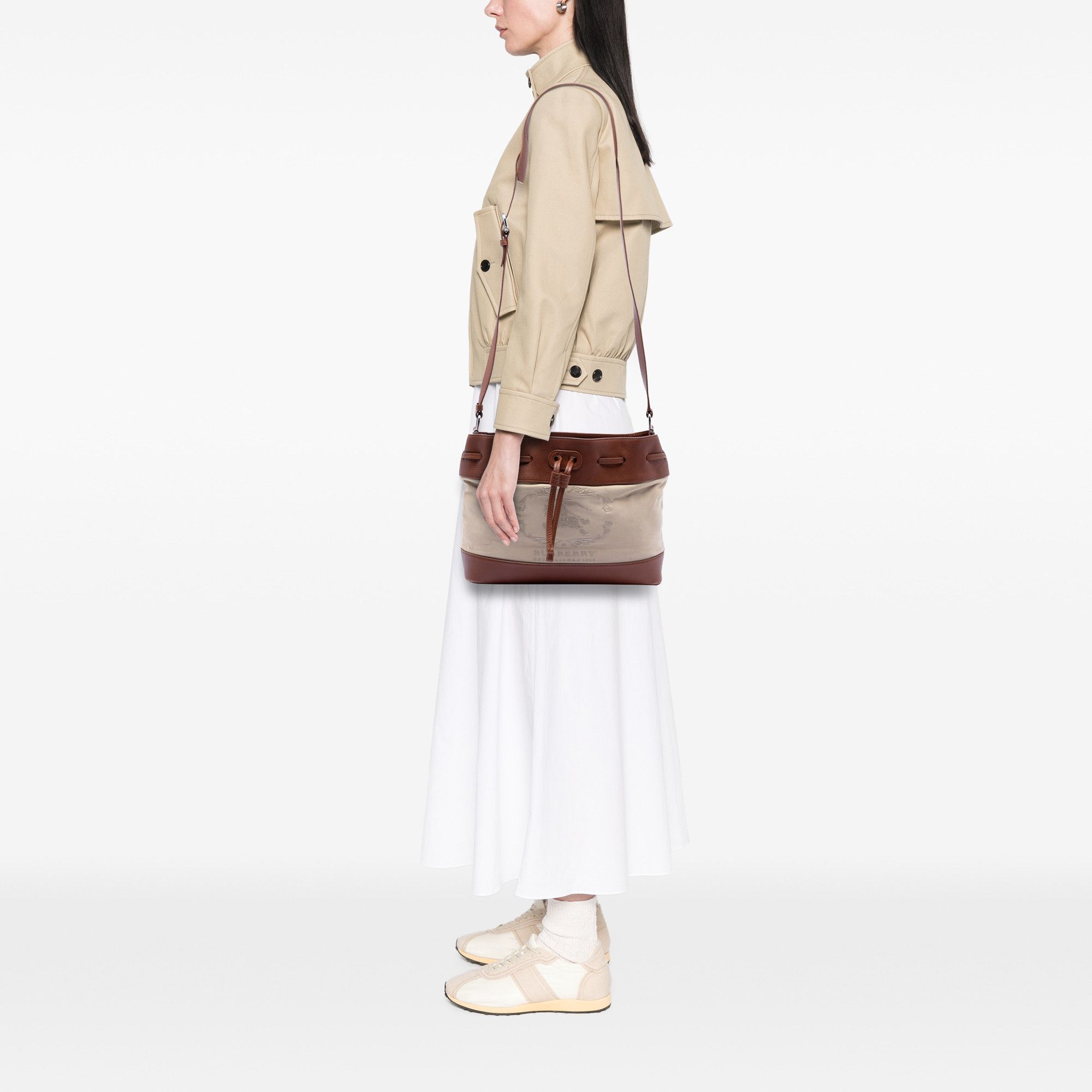 Burberry Burberry Leather Trimmed Canvas Drawstring Bucket Bag Size ONE SIZE - 7 Thumbnail